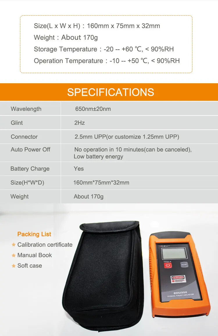 350C Handheld FTTH Fiber Optic Tool Kit | Optical Power Meter & Visual Fault Loc