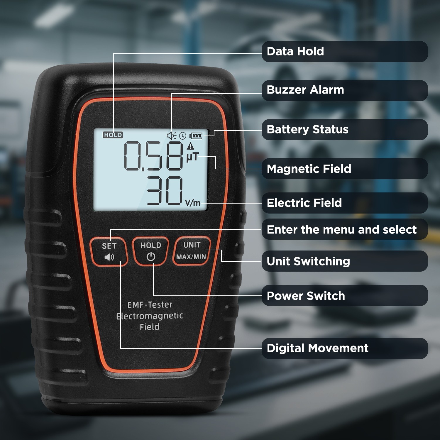 Electromagnetic Field Radiation Detector Digital EMF Meter W/ Sound-Light Alarm