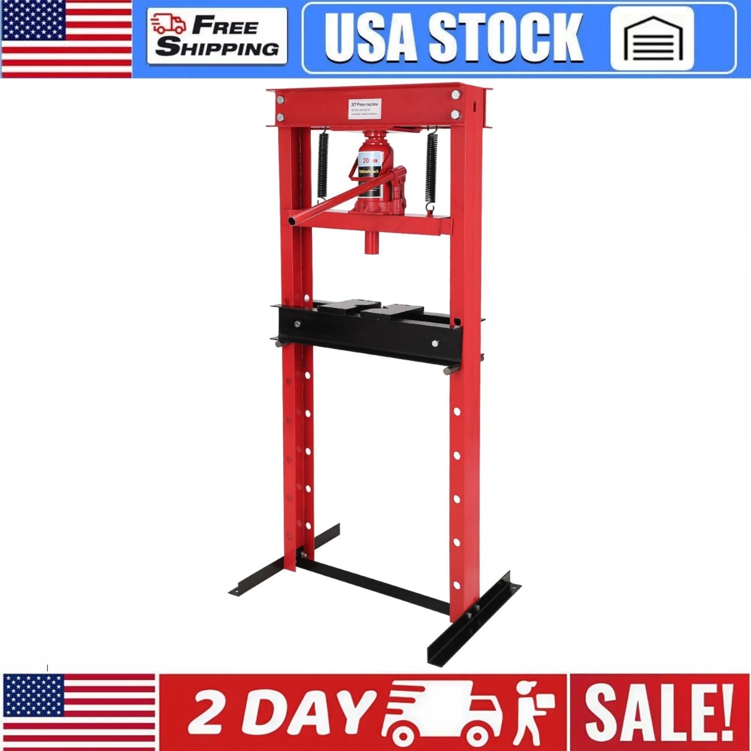 20 Ton Hydraulic Shop Press with Press Plates H-Frame Adjustable Working Table
