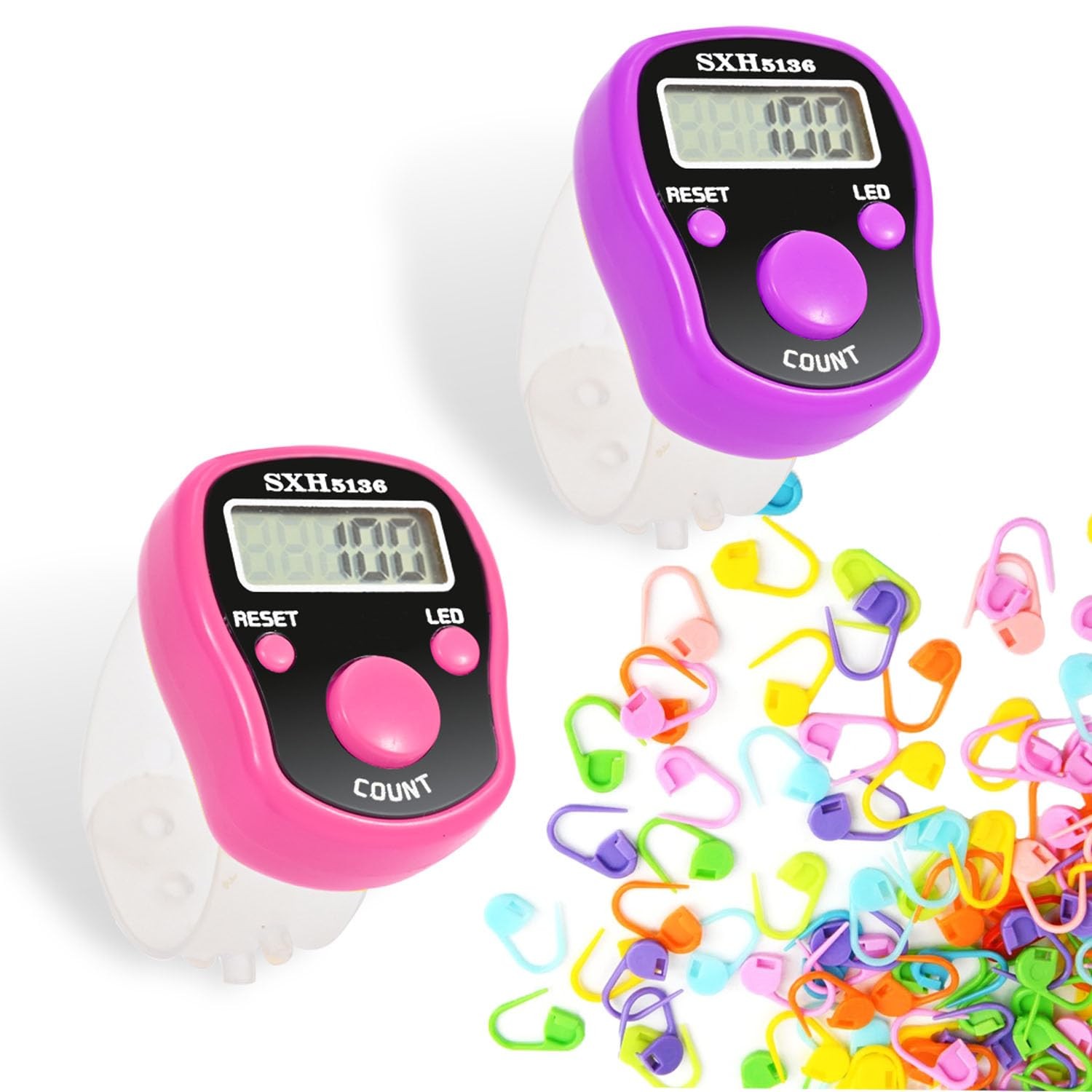 Stitch Counters 2 Pcs LED Digital Row Counter and Markers Purple pink