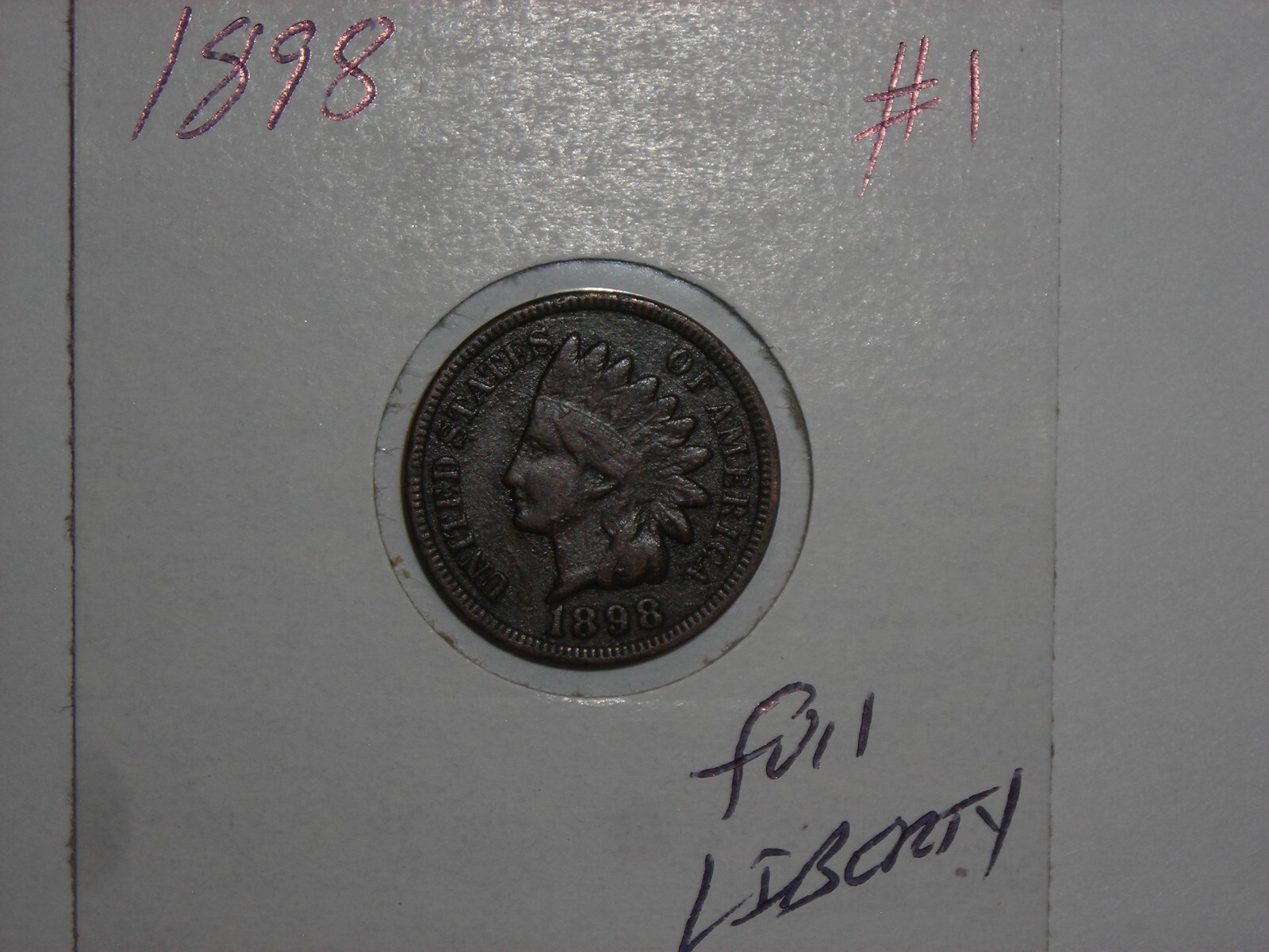 INDIAN HEAD PENNY 1898 NICE SMALL CENT 1898-P LOT #2 HIGH GRADE FULL LIBERTY
