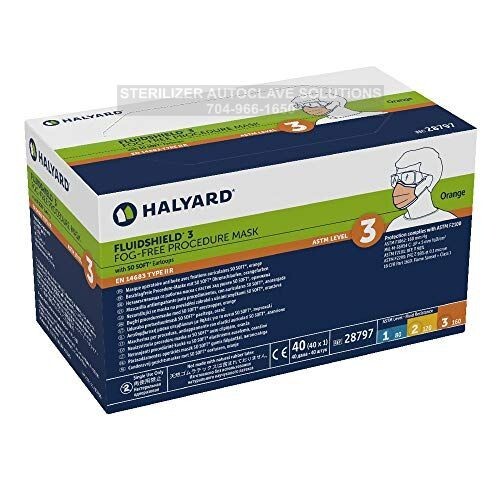 Box of 40 Halyard *FLUIDSHIELD* LEVEL 3 Fog-Free Procedure Mask – ORANGE 28797