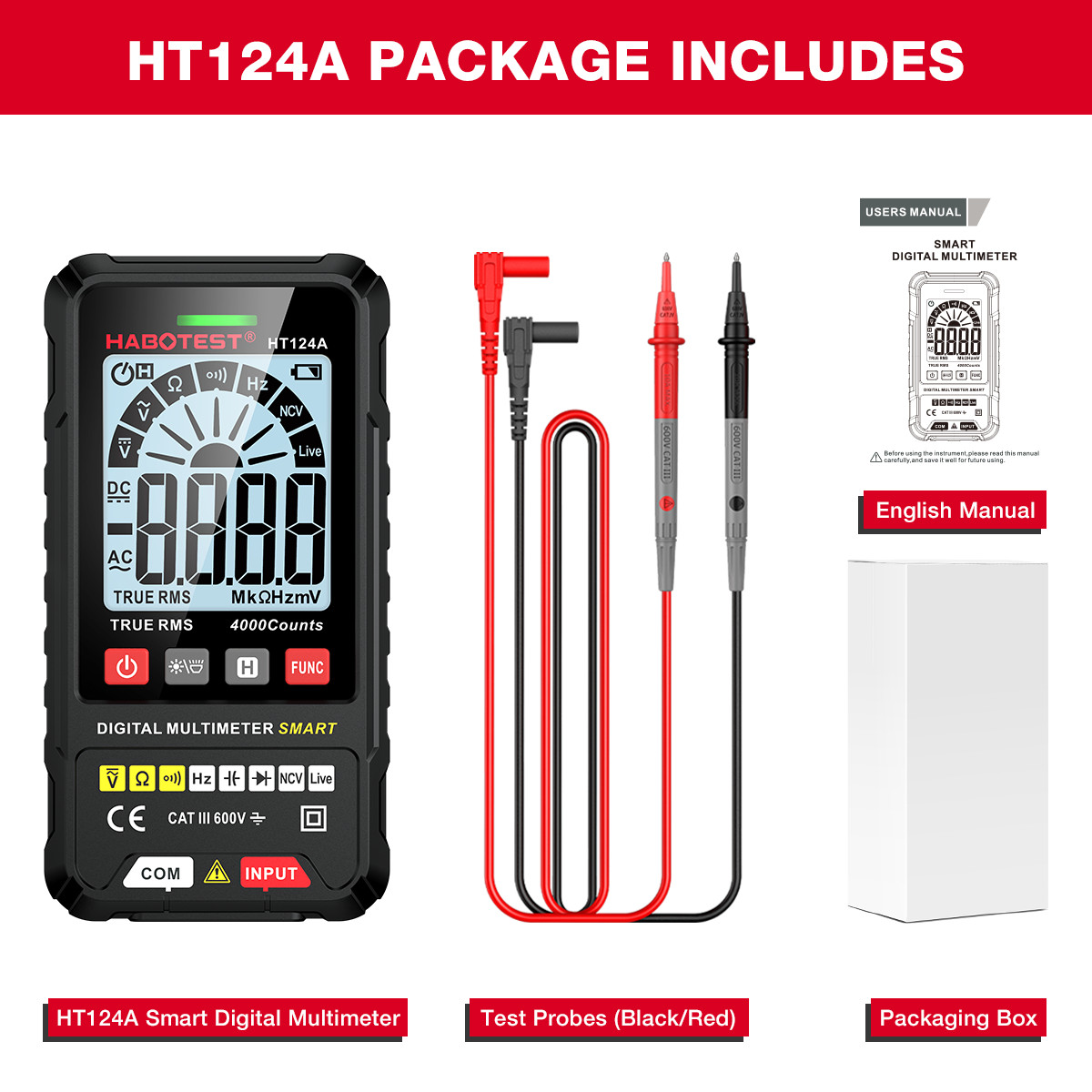 HABOTEST HT124A Digital Multimeter NCV DC AC  Voltmeter Ammeter Ohmmeter