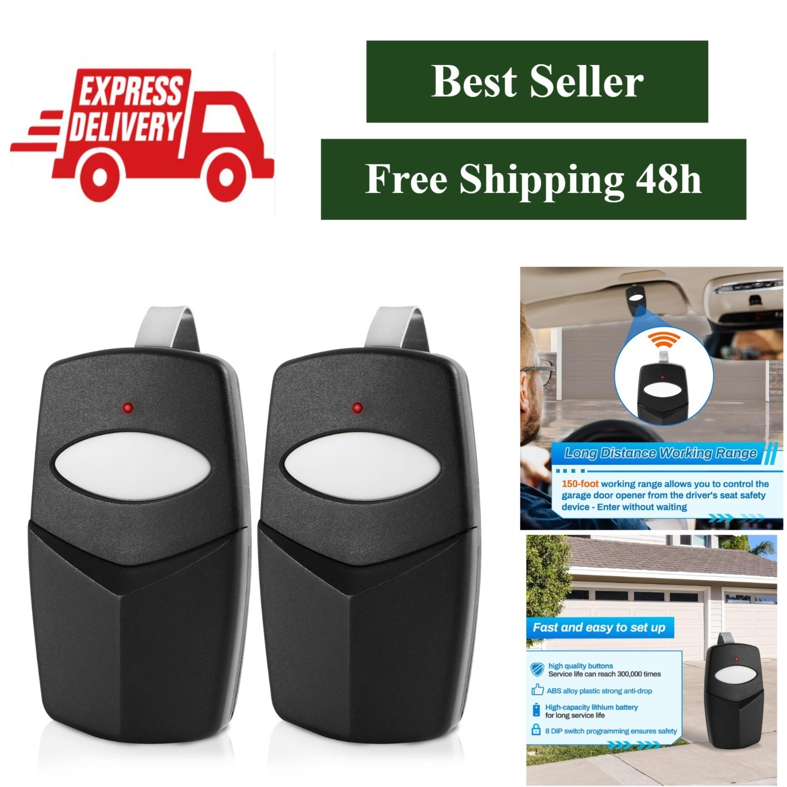 Vanesa DTC Garage Door Remote 310 MHz 1-Button Opener 2 Pack