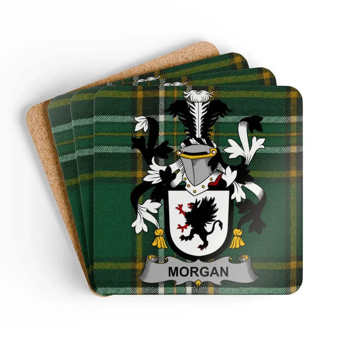 Morgan Irish Family Crest Tartan Coaster Set