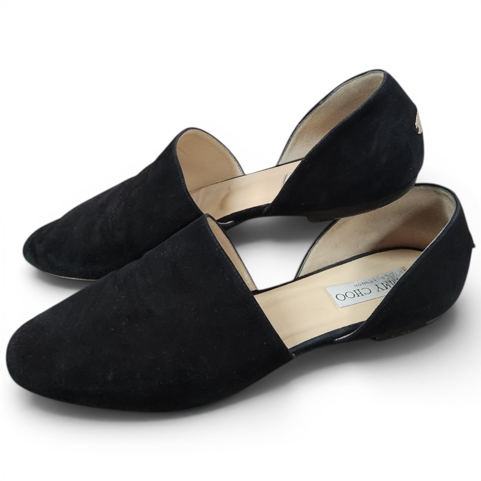 Jimmy Choo Flats Womens Size 38 US 8 Globe D'orsay Black Suede Slip On