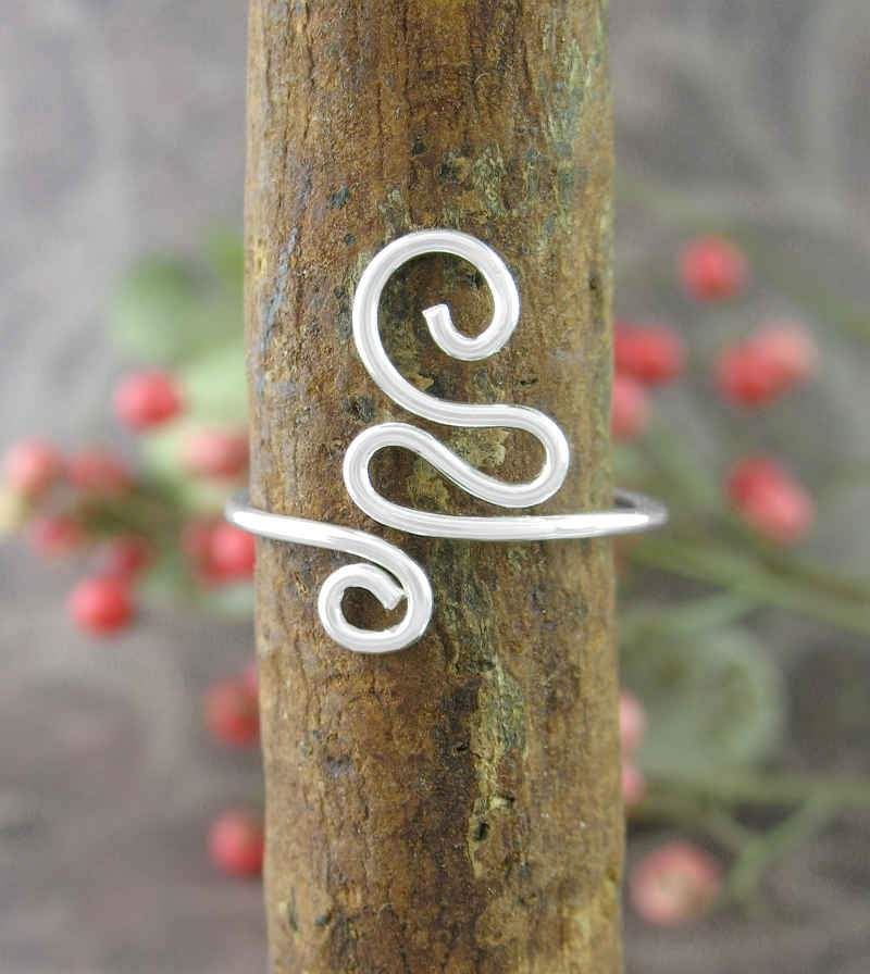 Spiral Swirl Toe Midi Above Knuckle Wrap Ring Adjustable Sterling Silver wh97