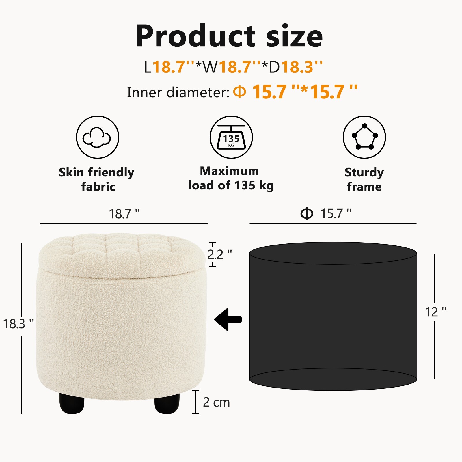 Sherpa White Button Tufted Accent Storage Ottoman Upholstered Circle Pouf Foots