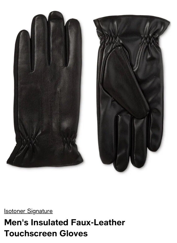 Men’s Isotoner Faux Leather Tounchscreen Black Stretch XL