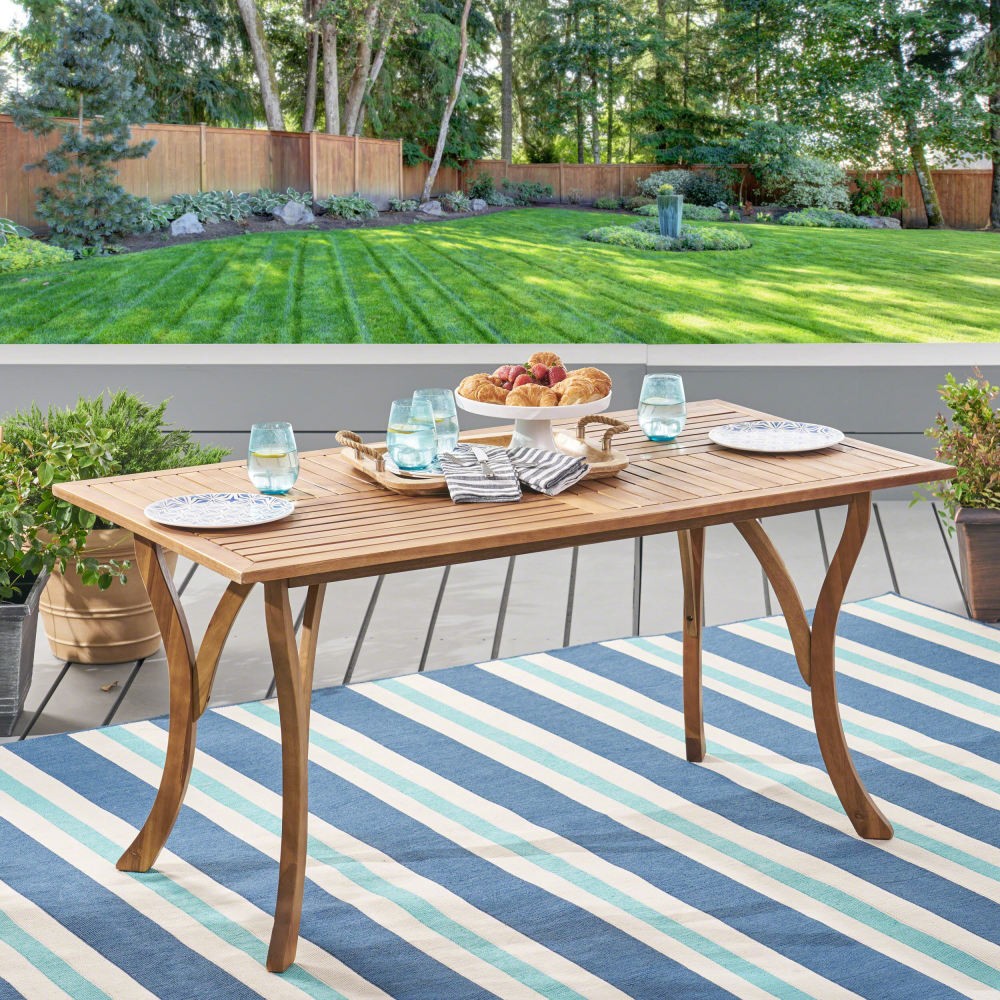 Rectangular Acacia Wood Dining Table 59" Outdoor, Teak Finish, Water Resistant