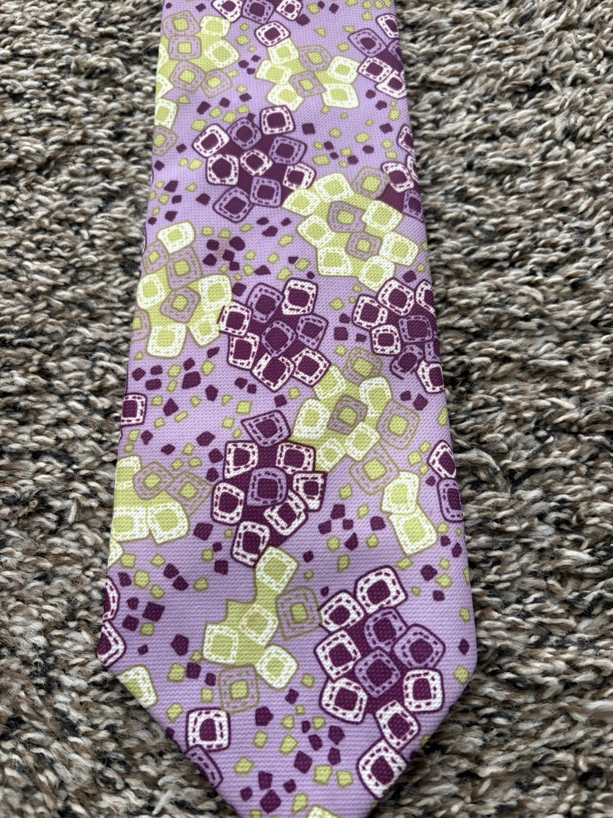 Vintage 70s Wide Neck Tie Purple Green Geometric Retro Disco Mod Statement