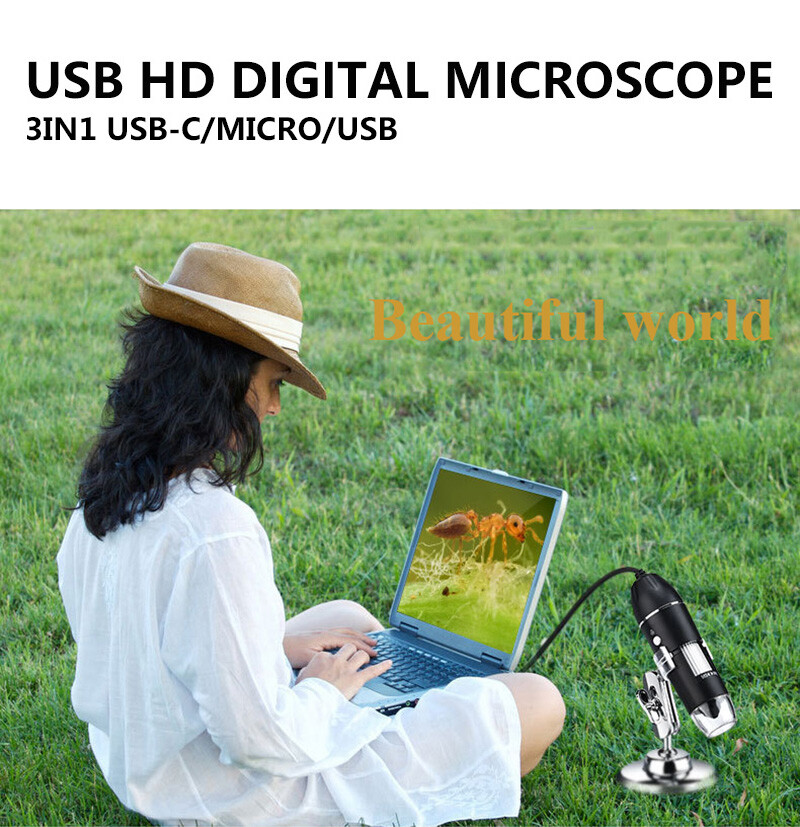 Real 1600X Digital Binocular Microscope USB Camera LED Android Phones Window PC