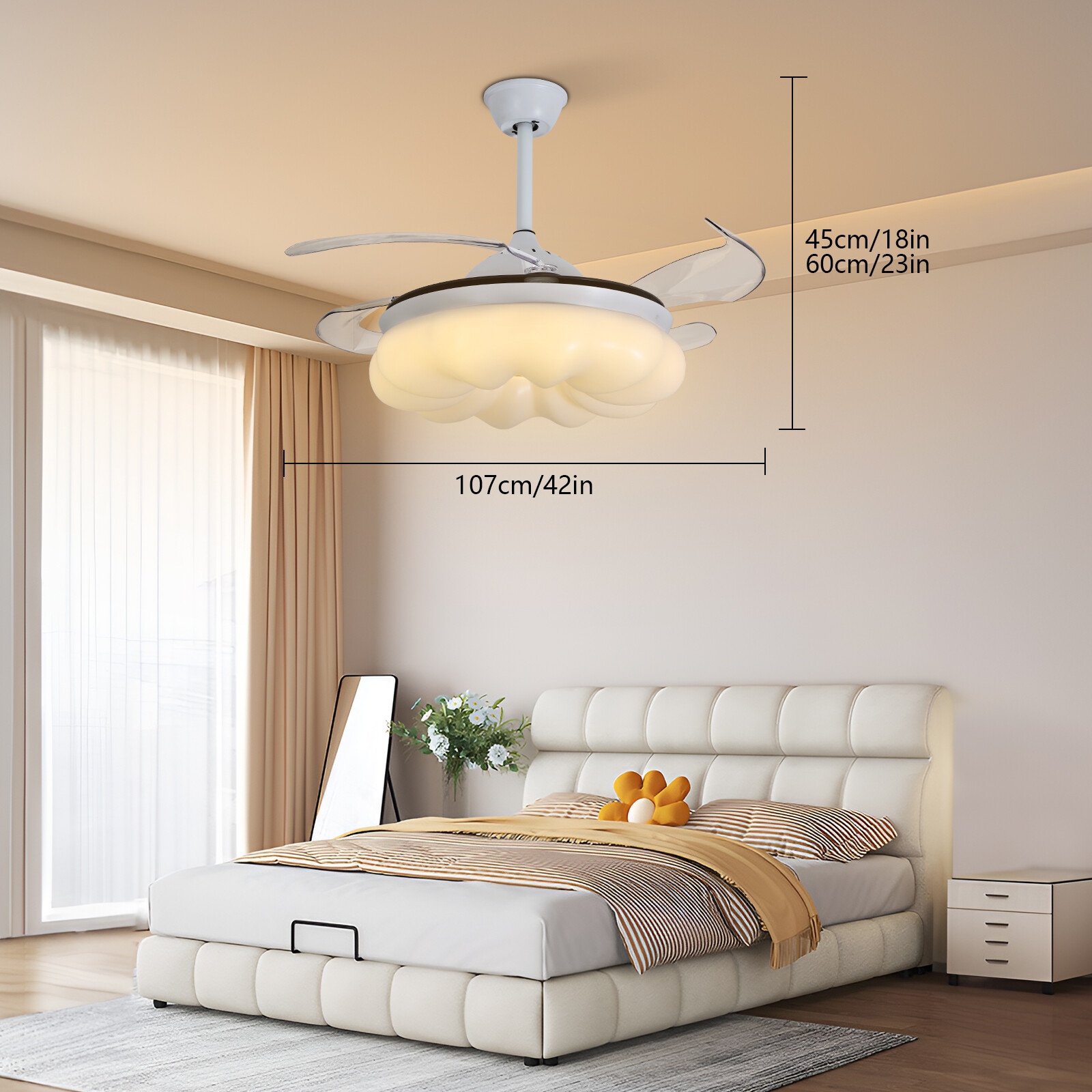 42 Inch LED Ceiling Fan w/ Lights & Remote Control Retractable Ceiling Fan NEW??