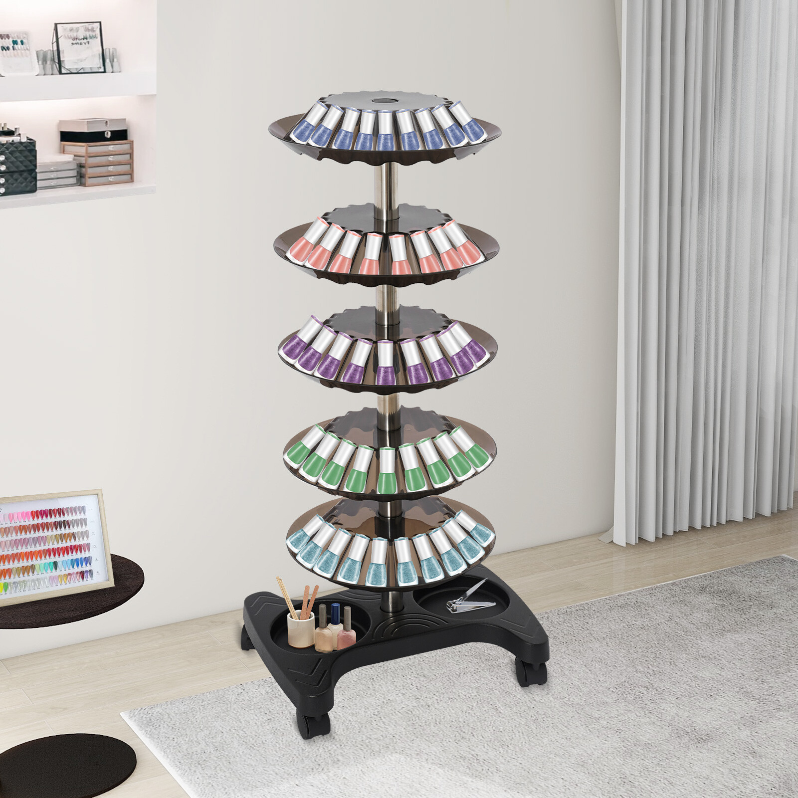 5tiers Nail Polish Trolley Organizer Display Rolling Cart Display Stand W/wheels