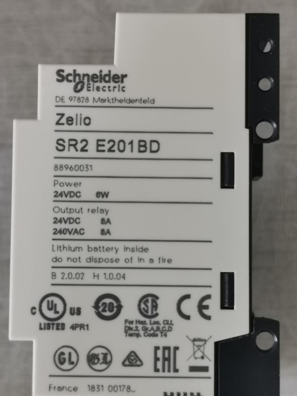 SCHNEIDER ELECTRIC ZELIO SR2 E201BD COMPACT SMART RELAY