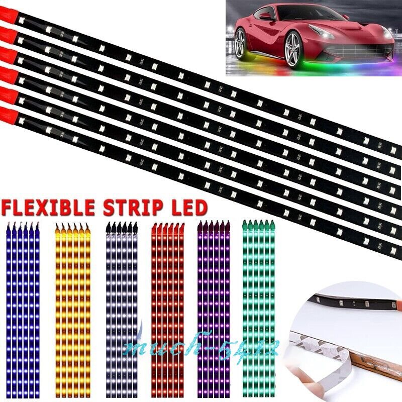 6PCS 12V 12inch 1FT 15SMD Flexible LED Strip Light Waterproof For Car Truck Boat