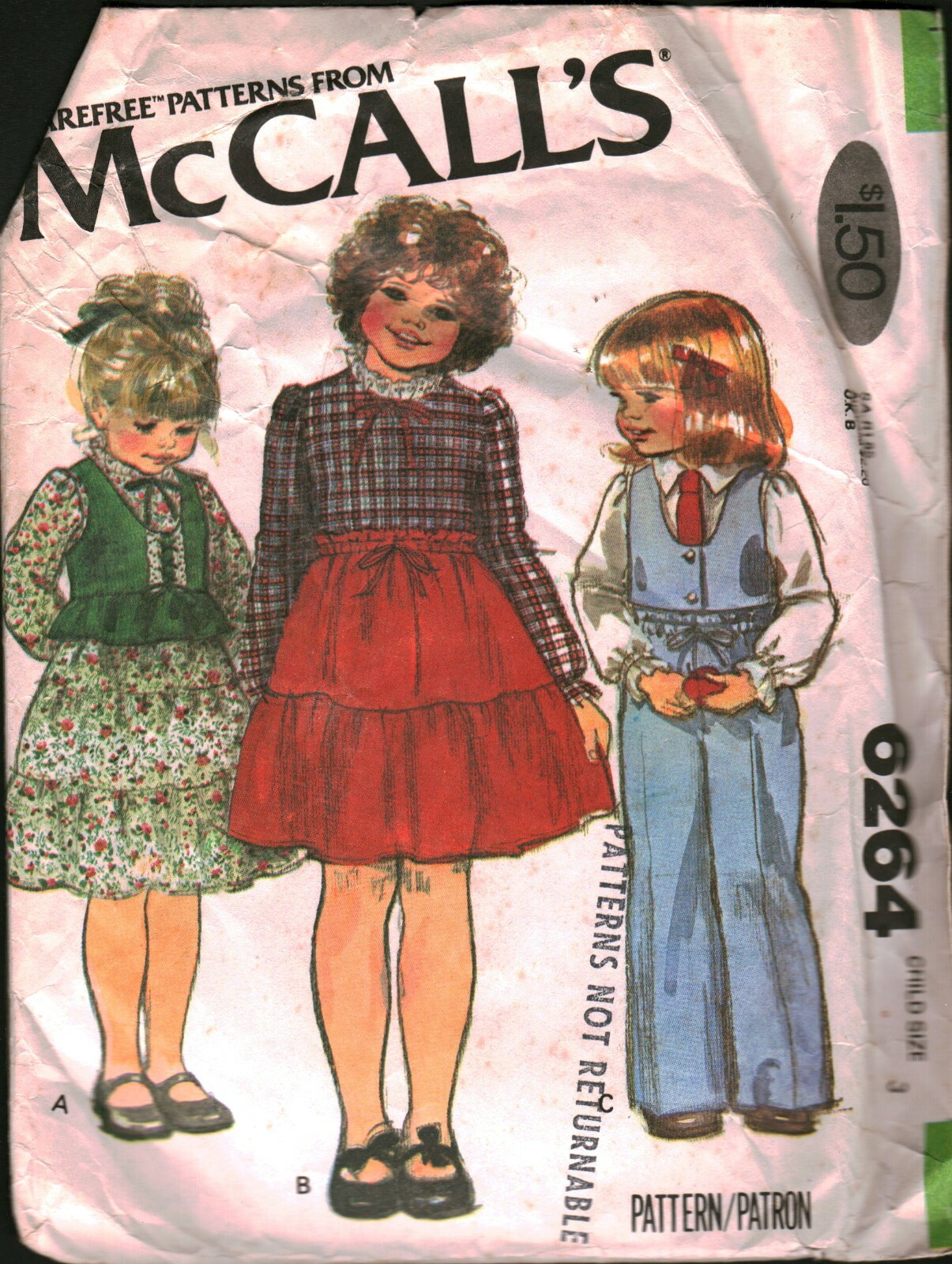 6264 Vintage McCalls Sewing Pattern Girls Blouse Skirt Pants Vest 1980 3 Toddler