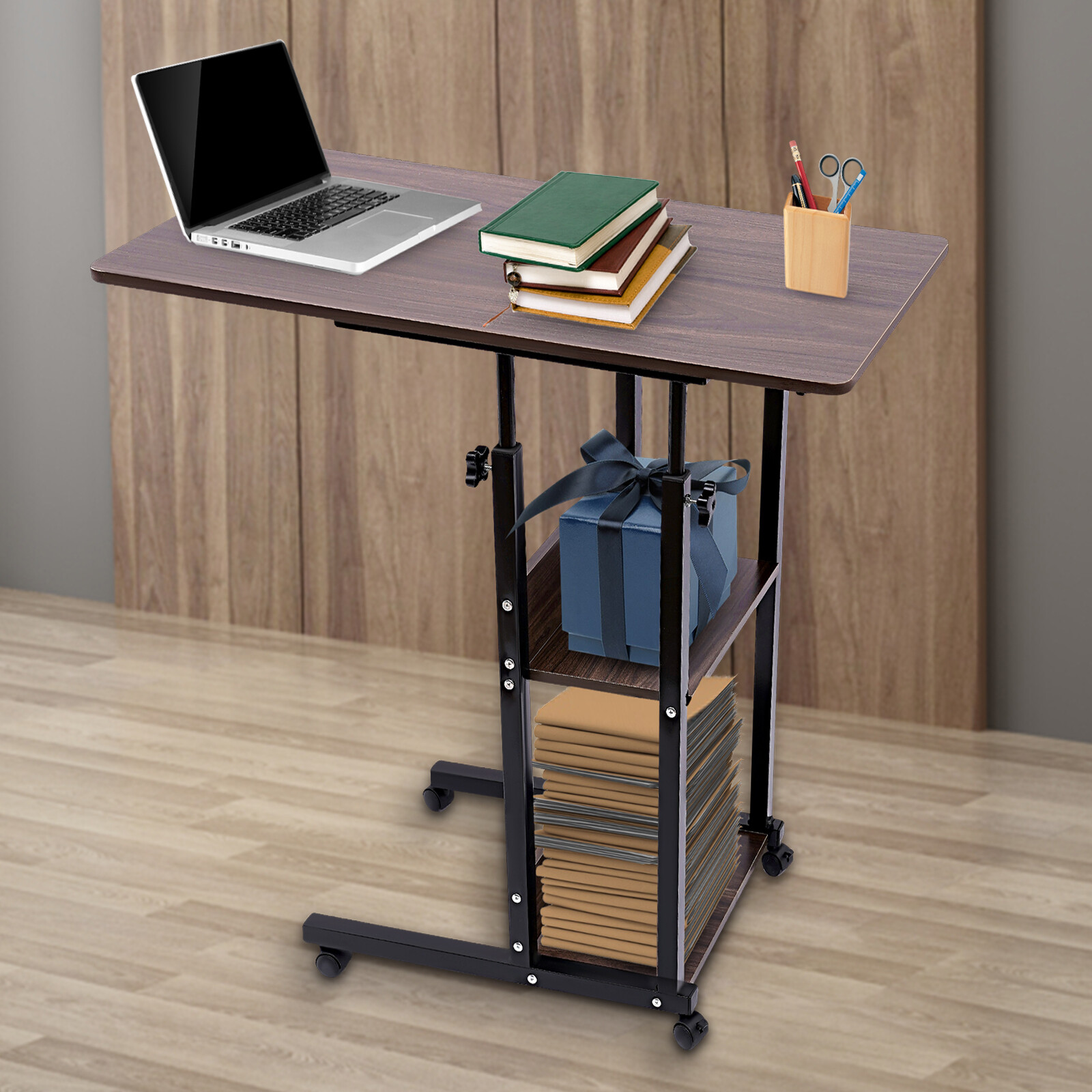 C-Shaped Side Table Adjustable, Height Adjustable C Table with Wheels