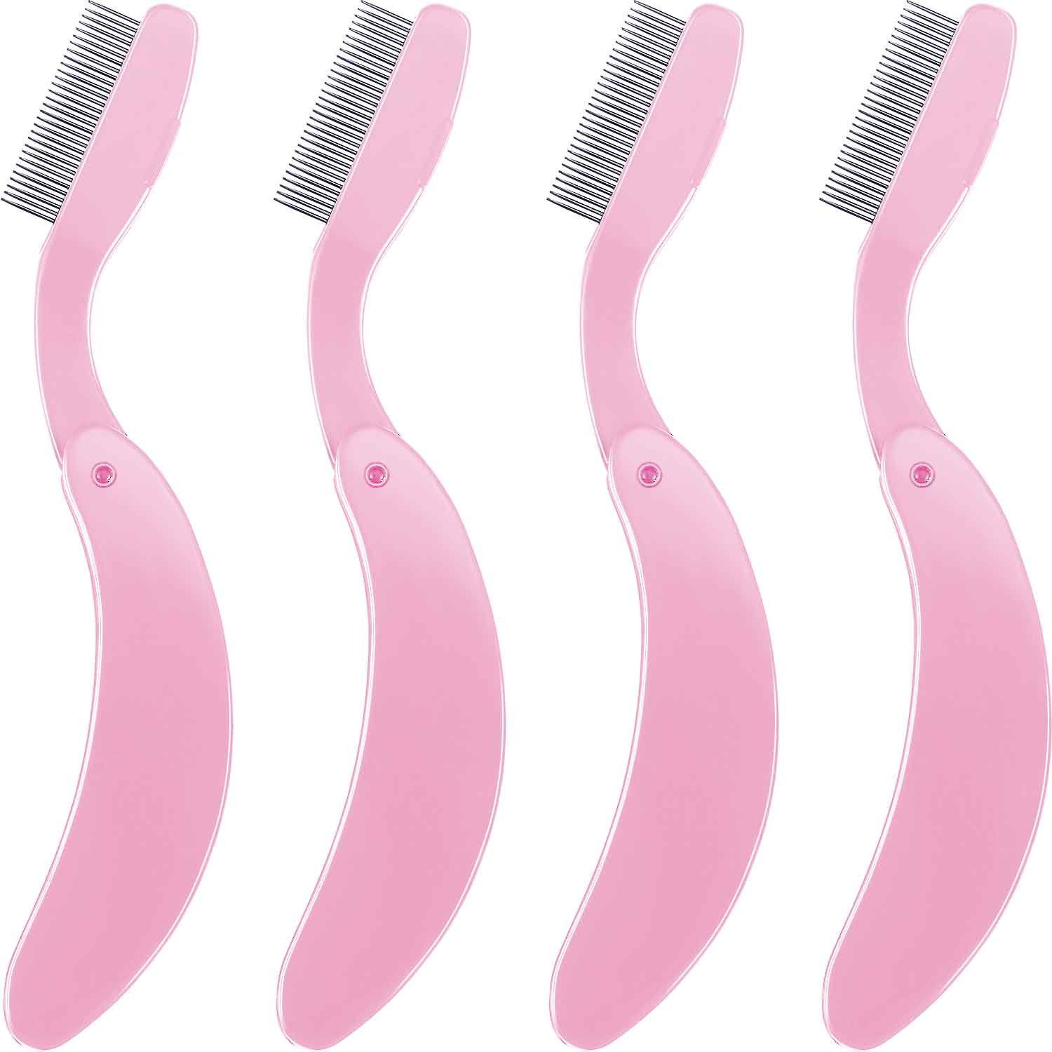4 Packs Folding Eyelash Comb, Stainless Steel Metal Teeth Eyebrow Separator C...