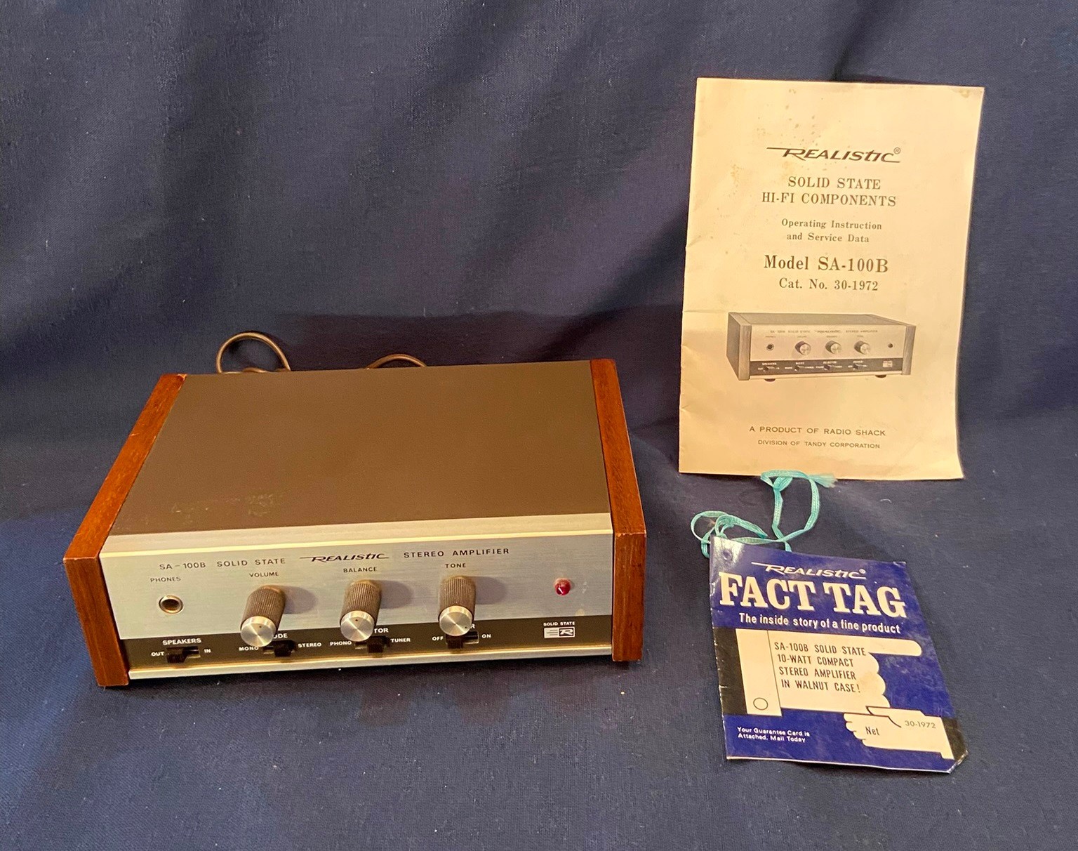 Vintage Realistic SA-100B Solid State Stereo Amplifier & Original Box and Manual