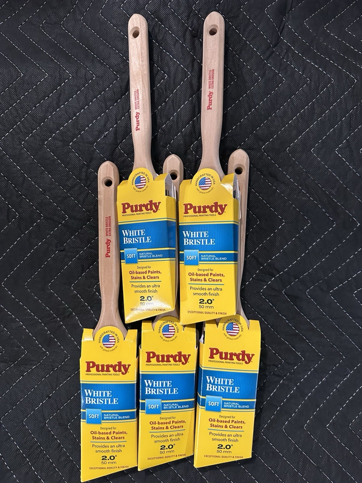 Lot of 5 NEW 2" Purdy White Bristle Extra Oregon Angle Paint Brushes 2.0 in.