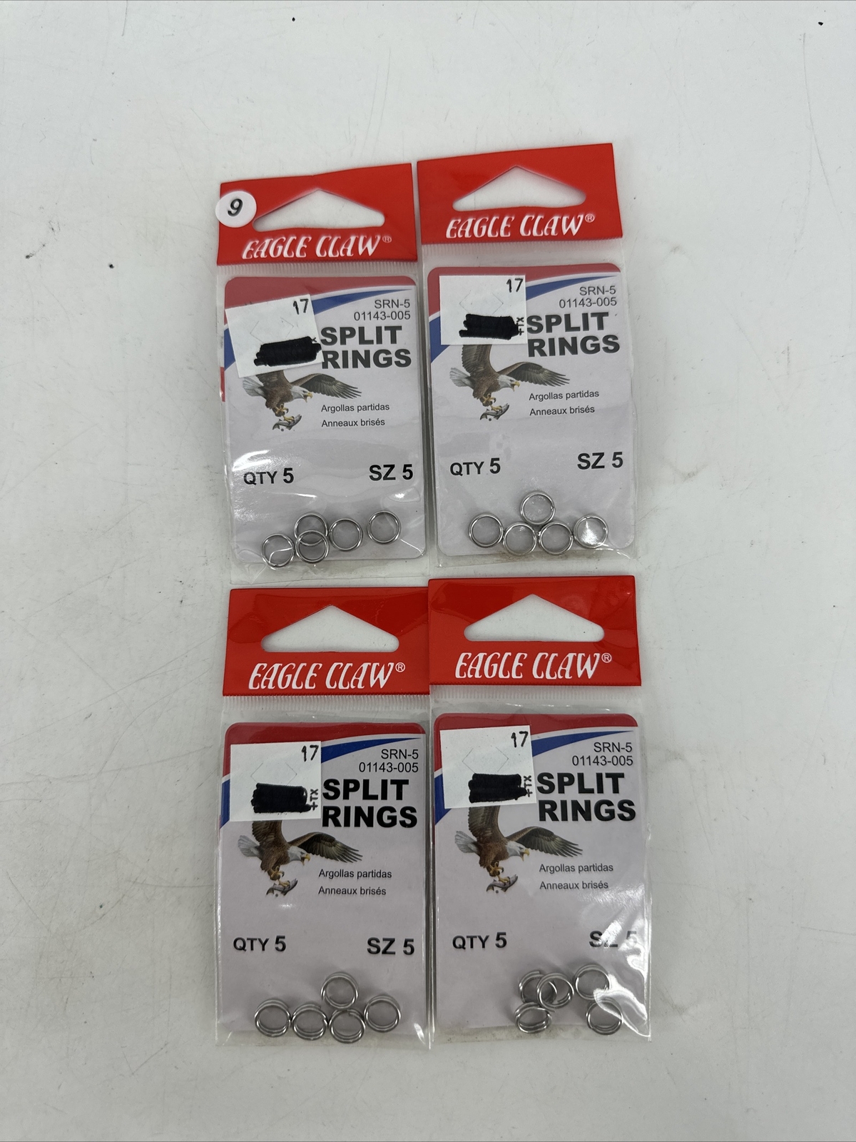 4 PACKS x 5 PIECES Eagle Claw 01143-005 Split Rings Size 5 Silver 20 TOTAL