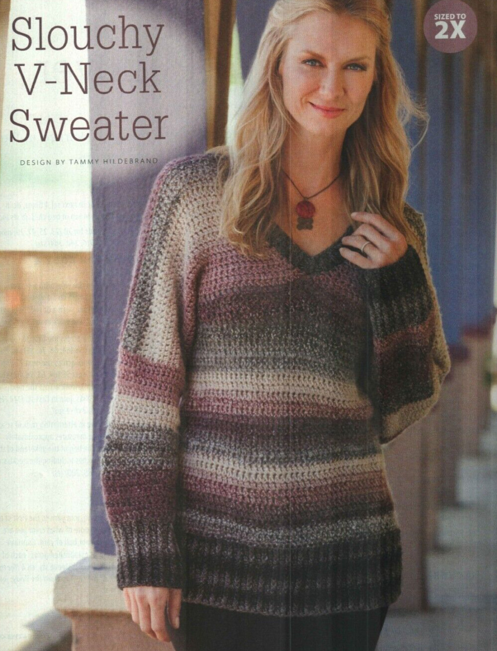 SLOUCHY V-NECK SWEATER 5 SIZES WOMEN'S CROCHET PATTERN INSTRUCTIONS