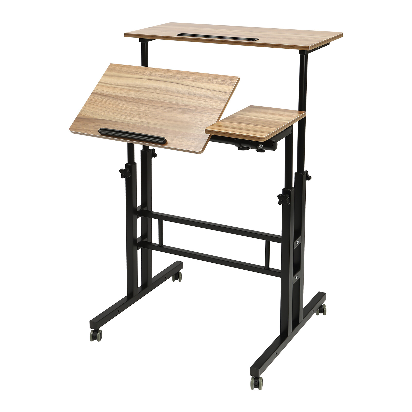 Iron-Brown Adjustable 8.5-49.5in High Rolling Laptop Cart Sit Desk W/ 4 Wheels