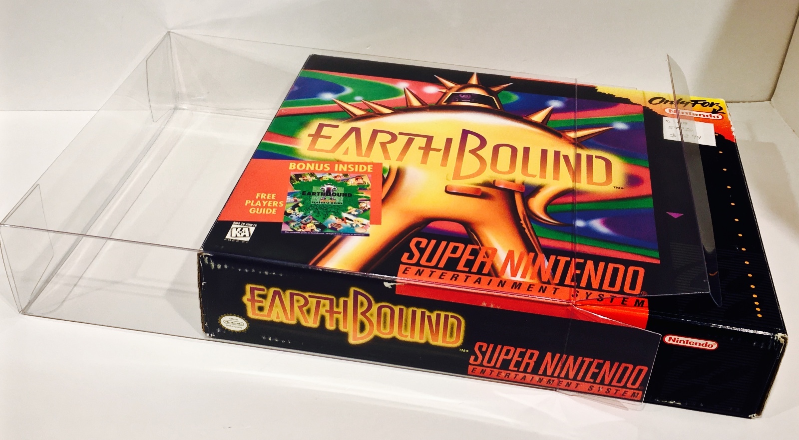 1 SNES BIG BOX Protector   Earthbound Mario Paint Etc  Super Nintendo Clear Case