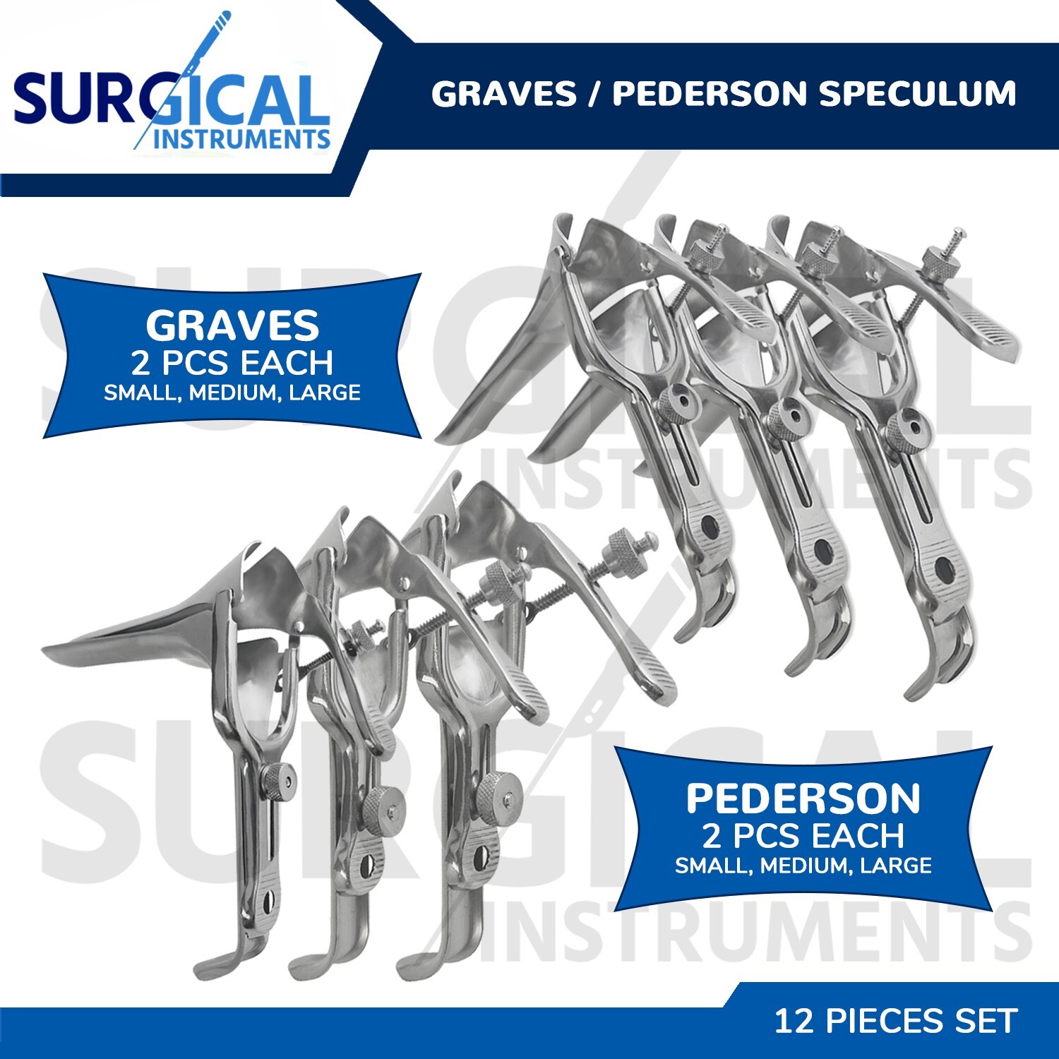 12 Pcs Vaginal Speculum Graves / Pederson OB/GYN Surgical Instruments German Gr
