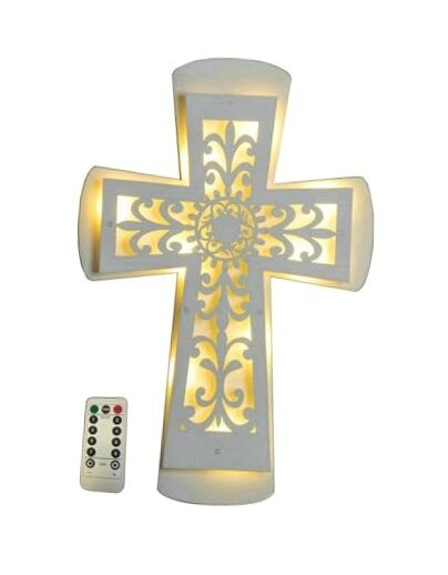 ADAVAS.Y&G Wooden LED Wall Cross with Remote Control – Christian WHITE 4