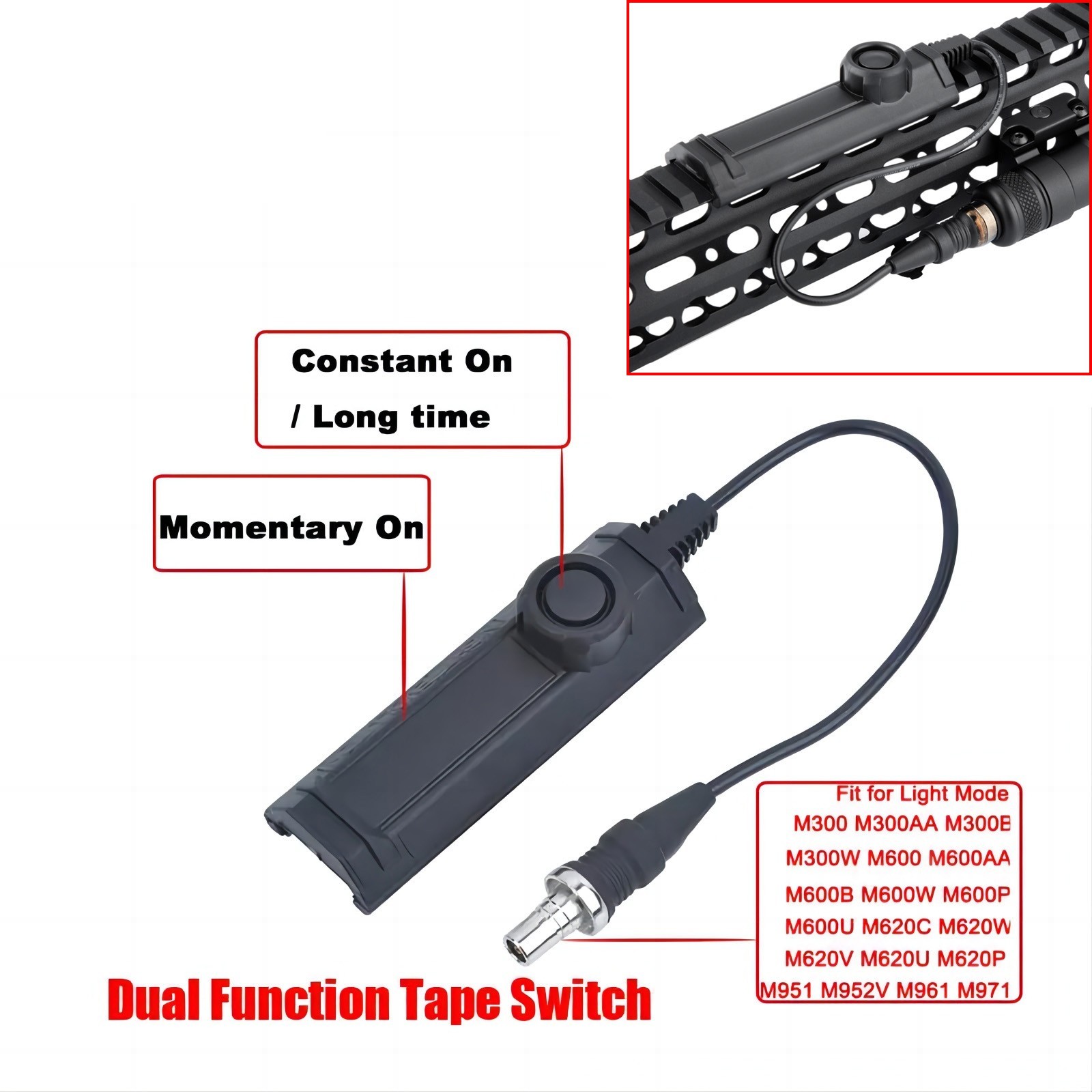 Flashlight Remote Dual Tailcap Tape Pressure Switch Assembly For M300 M600 M951