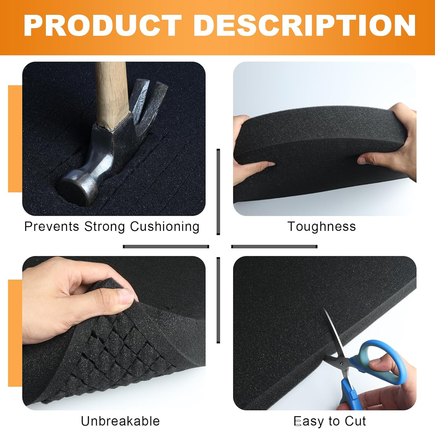 4Pcs Polyurethane Foam Inserts -16 X 12 X 2 Inch Pick and Pluck Foam Padding She