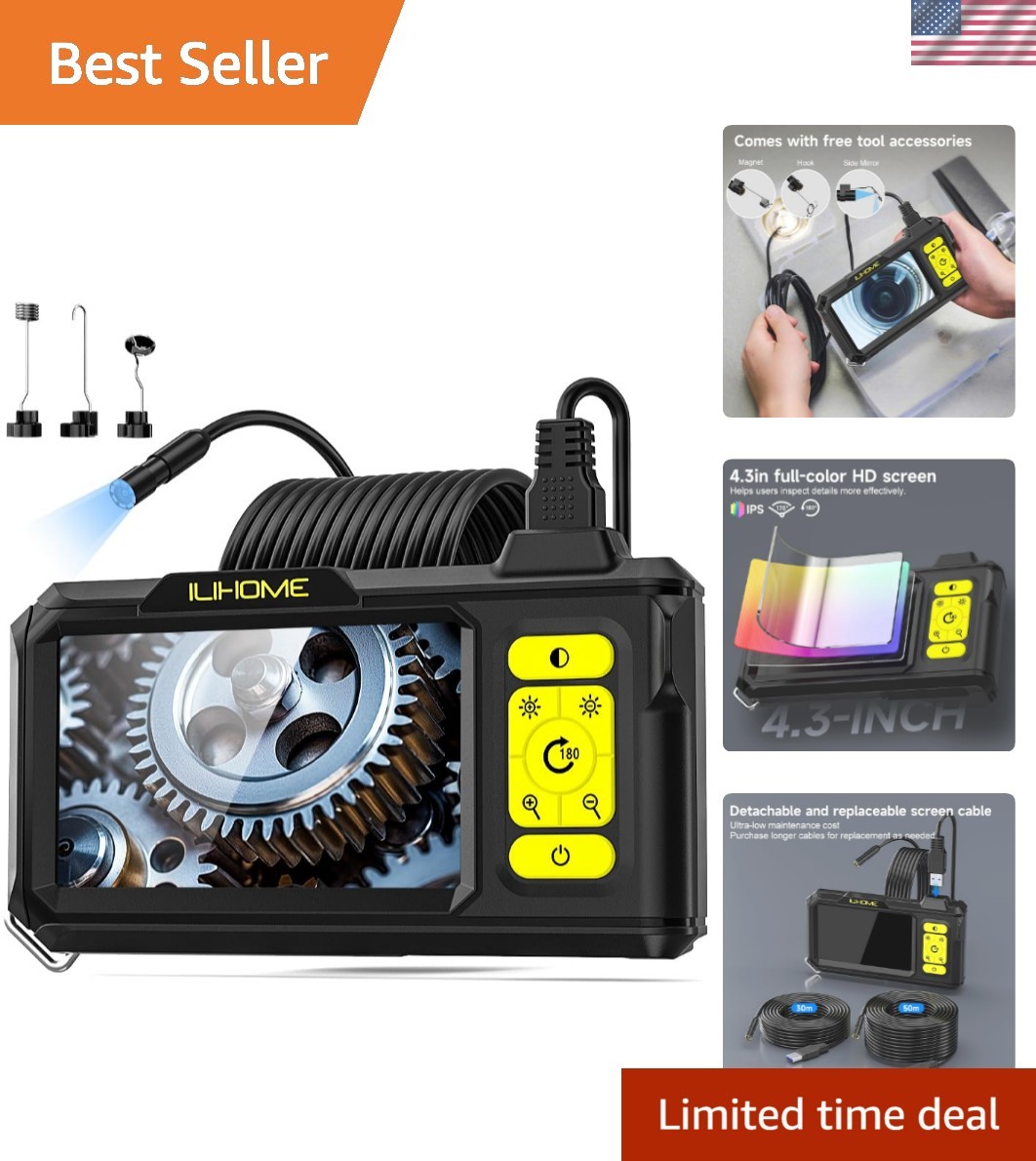 Industrial-Grade 1080P Borescope Camera with 8 Adjustable LEDs for Professionals