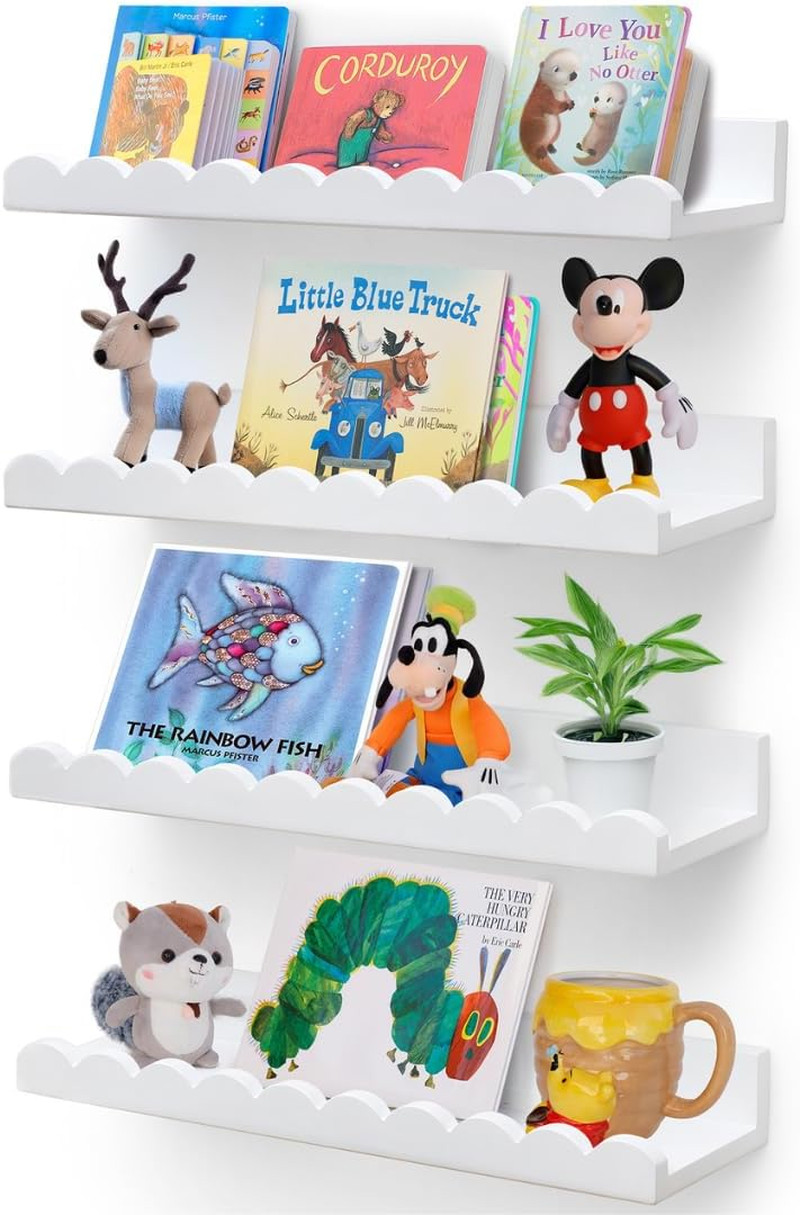 Scalloped Shelves - Set of 4 Pre-Assembled 15.6Inch White Floating Nursery Book
