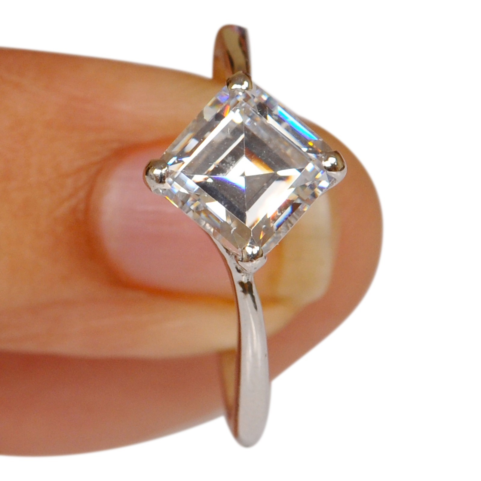 D/VVS1 2.00 Carats Octagon Shape Solitaire Ring In 925 Silver - Tariffs Free