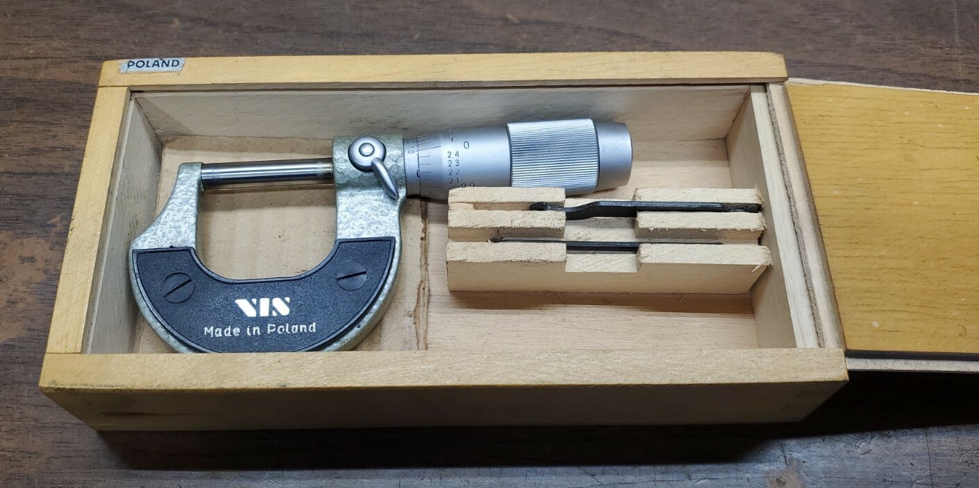 Vintage VIN Outside Micrometer Handmade Wooden Box Poland Machinist Tool NICE!