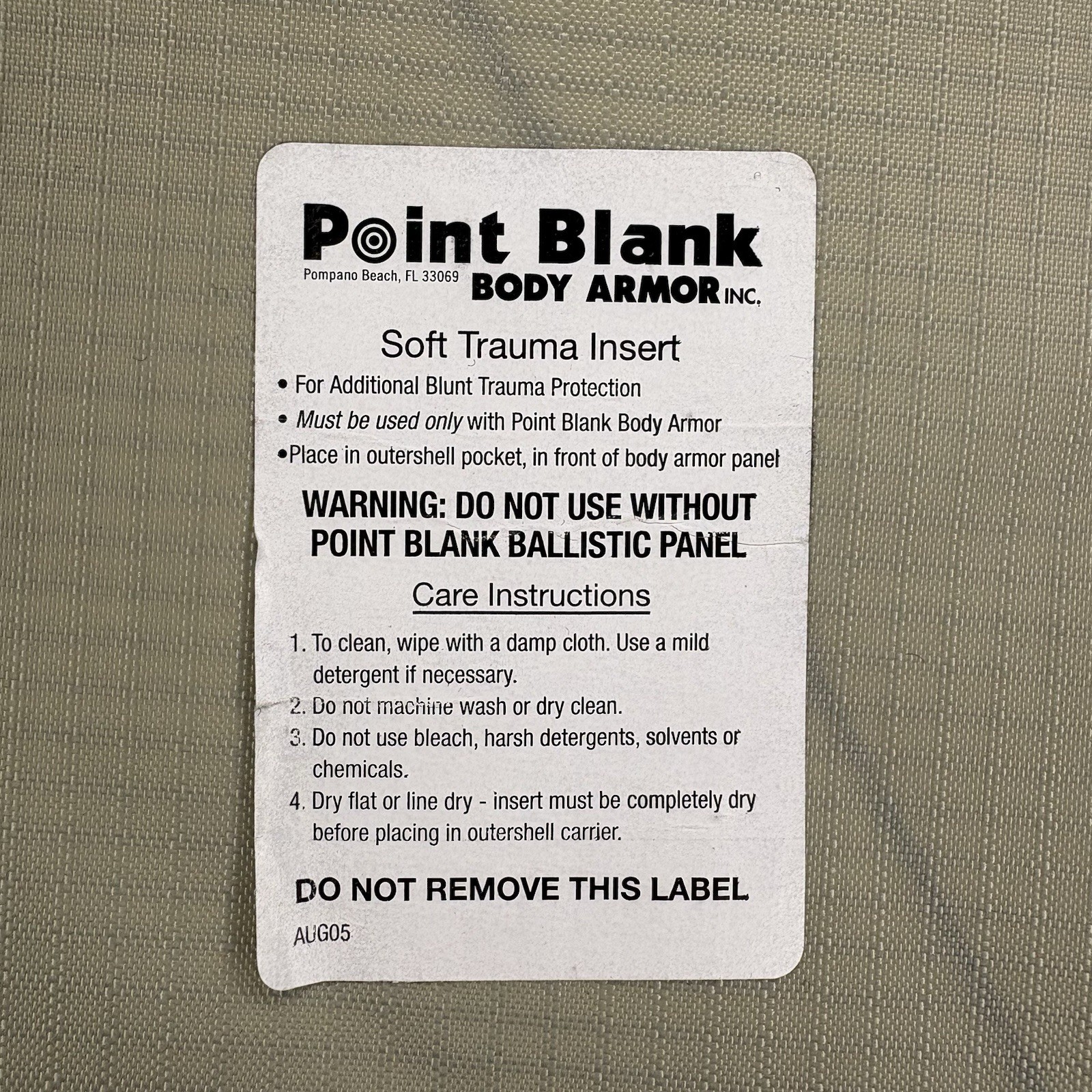 PB Trauma Plate Insert 5x8 Soft Impact Panel Body Armor