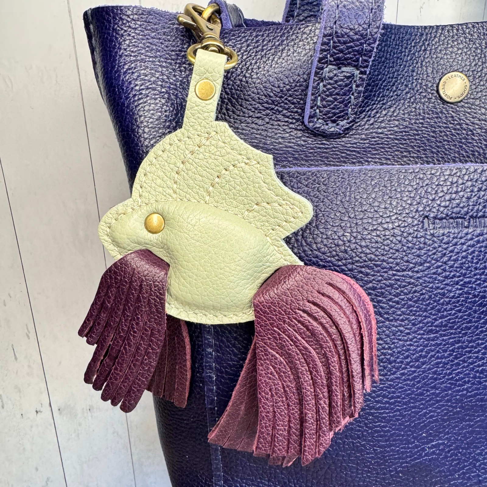 Portland Leather Betta Fish Purse Charm PISTACHIO GREEN Fish Bag Charm Leather