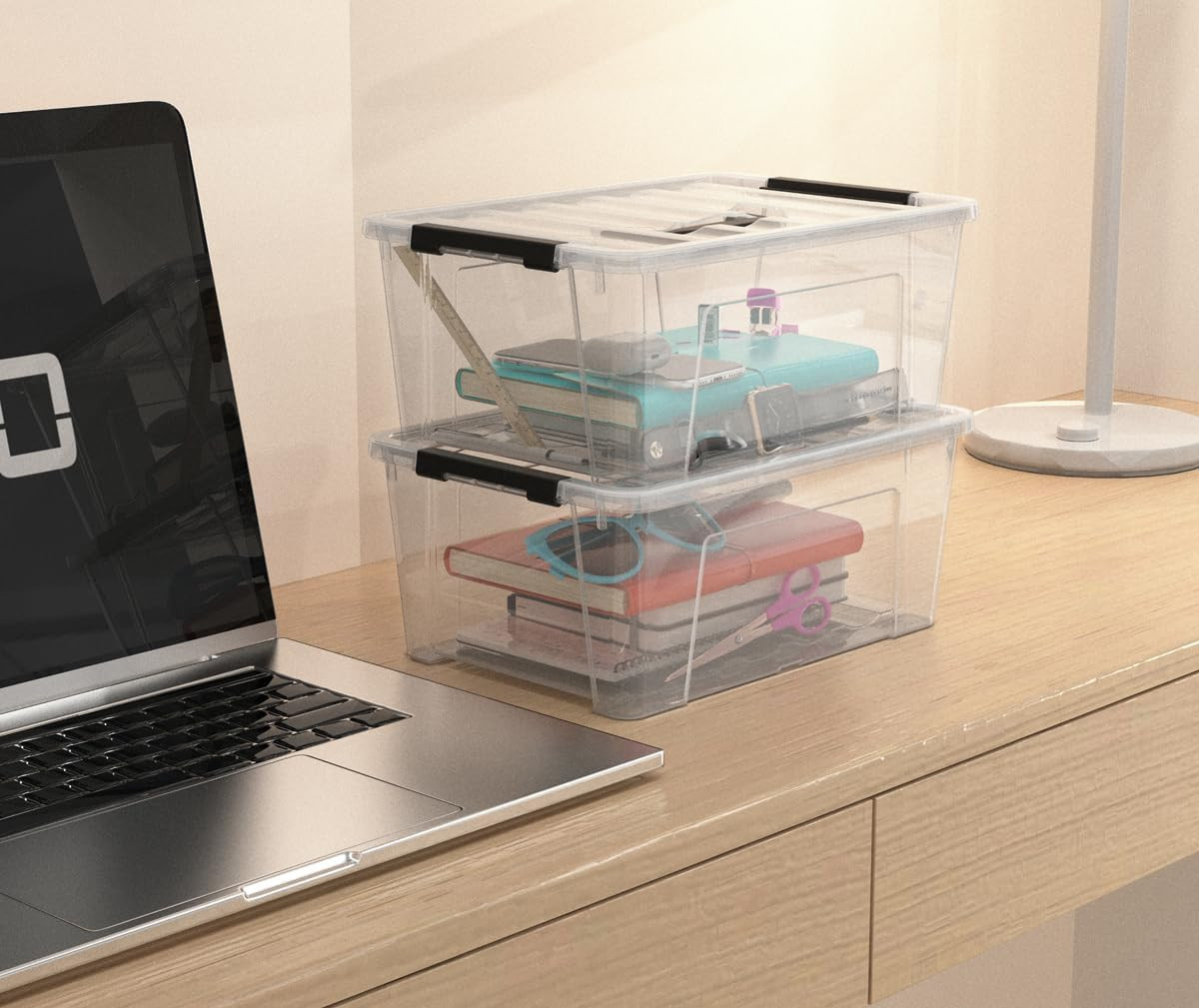 Stackable 9-Pack Clear Plastic Storage Bins with Lids - 6 Quart Containers