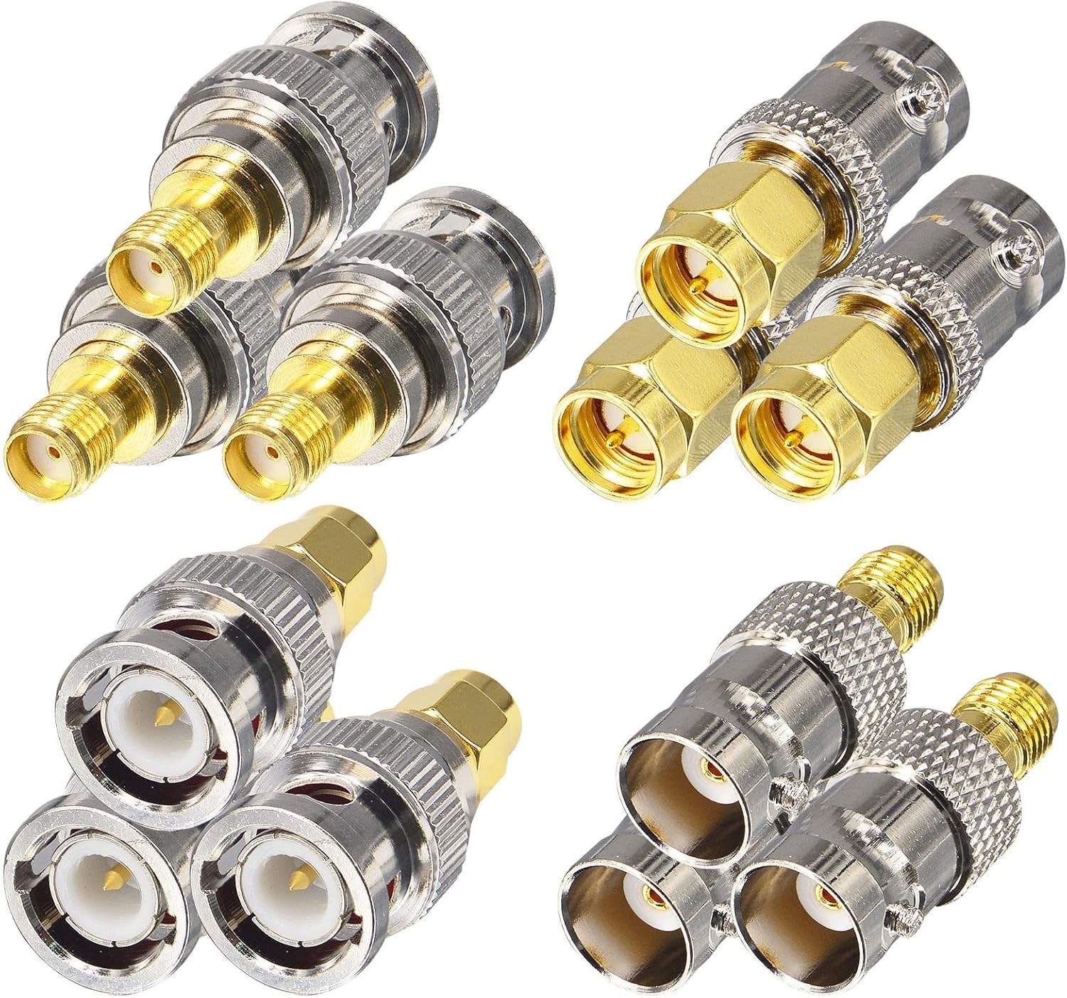 Gold-Plated SMA to BNC Coaxial Adapters (12 Pack) for Ham Radios and Scanners