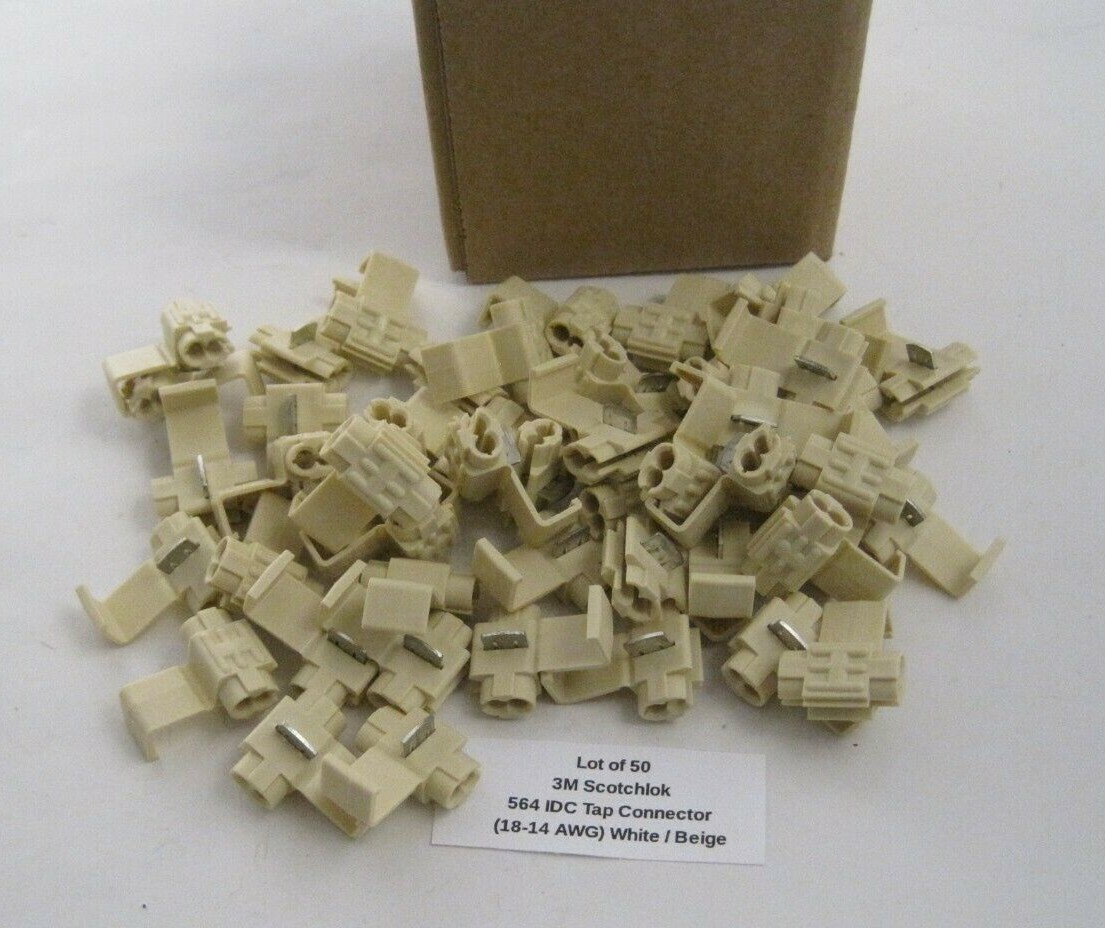(Qty 50) 3M Scotchlok 564 IDC Tap Connector (18-14 AWG) White / Beige - 50 Pcs.