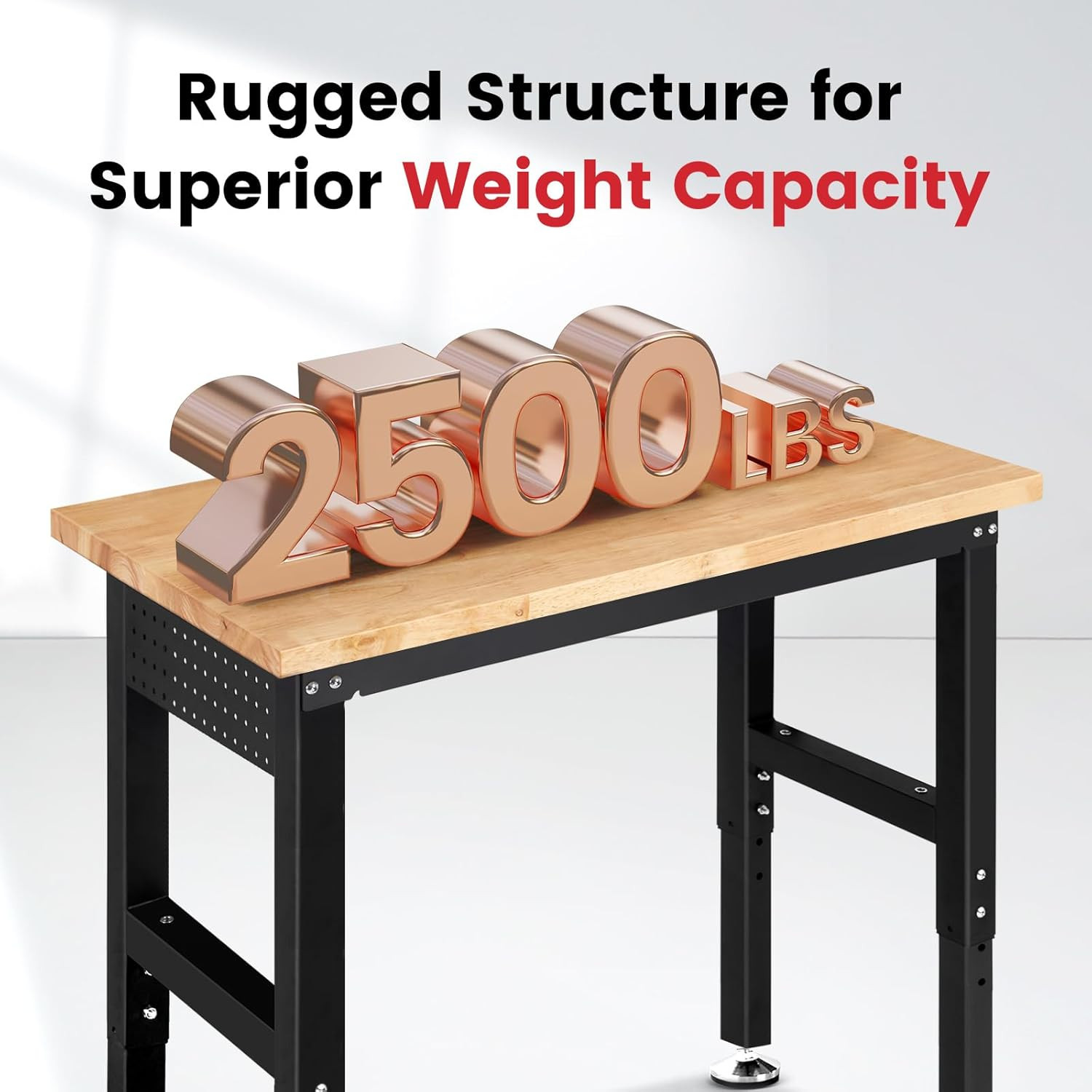 48" X 20" Adjustable Height Workbench Heavy Duty Rubberwood Work Table with Pegb