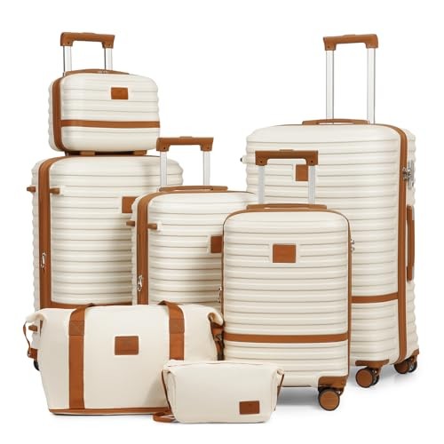 Luggage Set 7 Piece Suitcase Sets 7 Piece Set (18/20/24/28 Inch) White brown