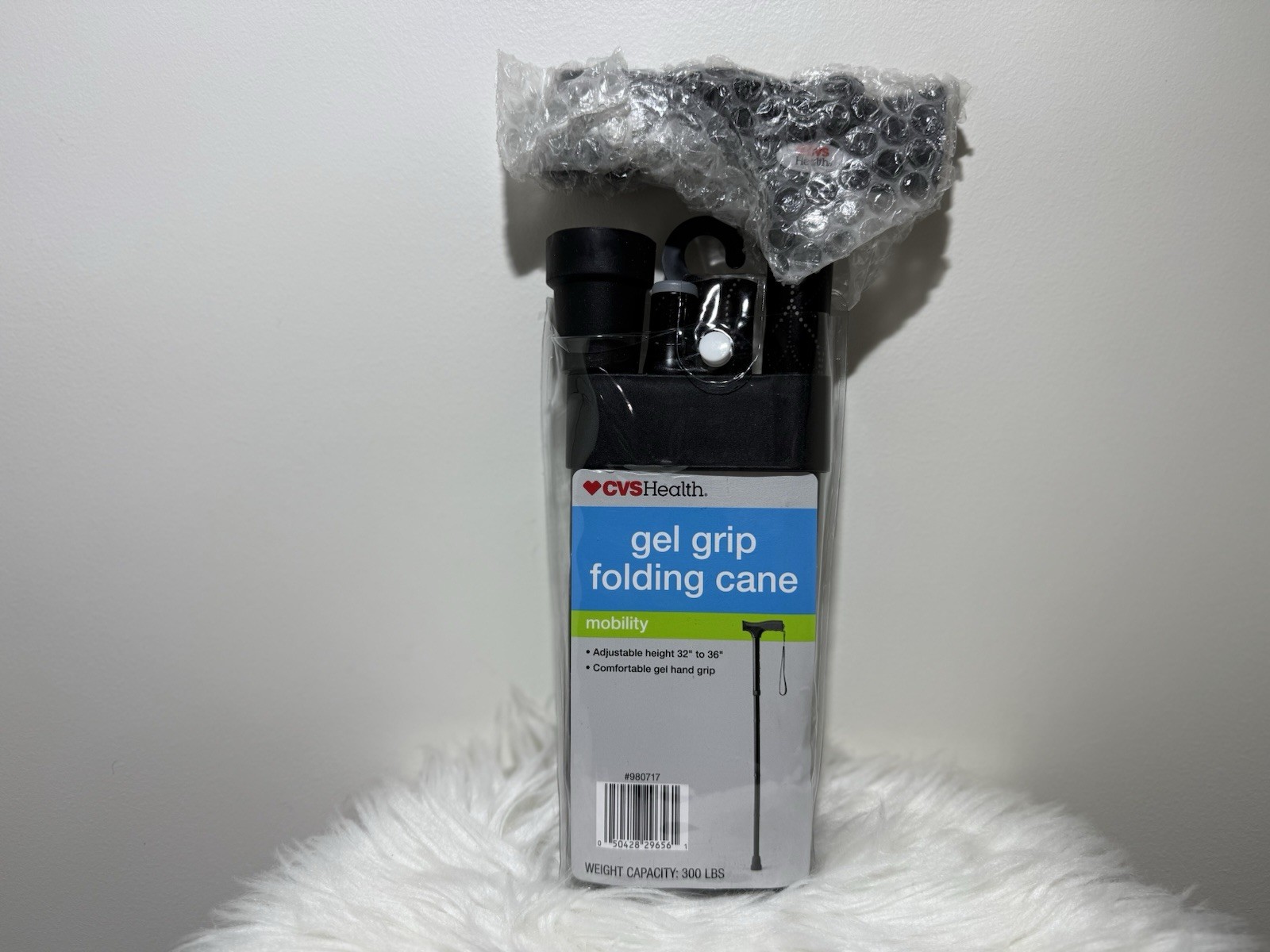 CVS Health Gel Grip Folding Cane, Adjustable 32-36 in, 300 lb Capacity