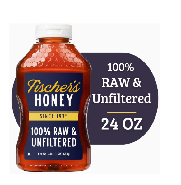 Fischers Honey, 24oz Raw and Unfiltered, Local 100% US Grade Squeeze Bottle New
