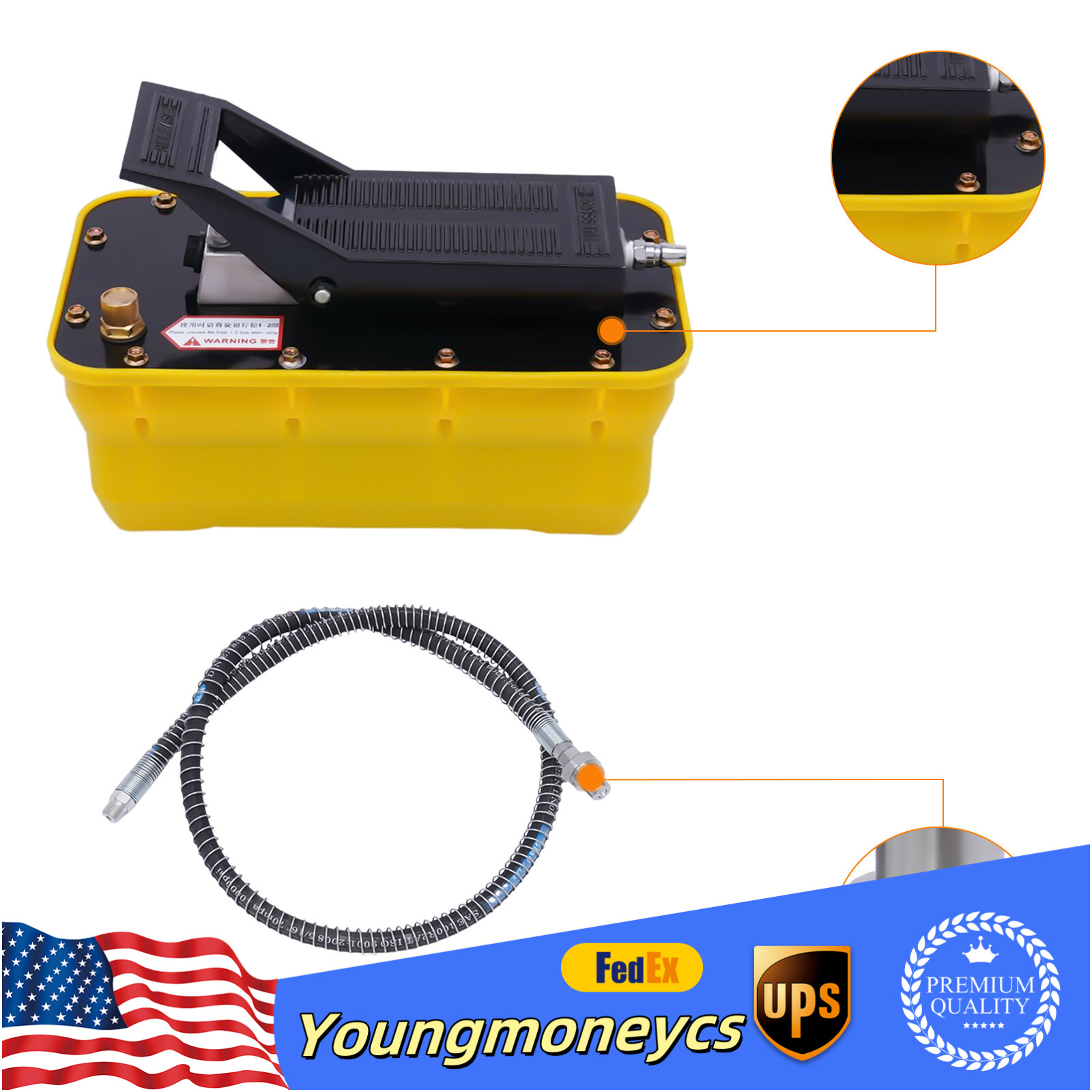 Air hydraulic jack pump Rotary Lift 10000PSI Foot Pump w/Air Hose 0.75-0.95/Lmin