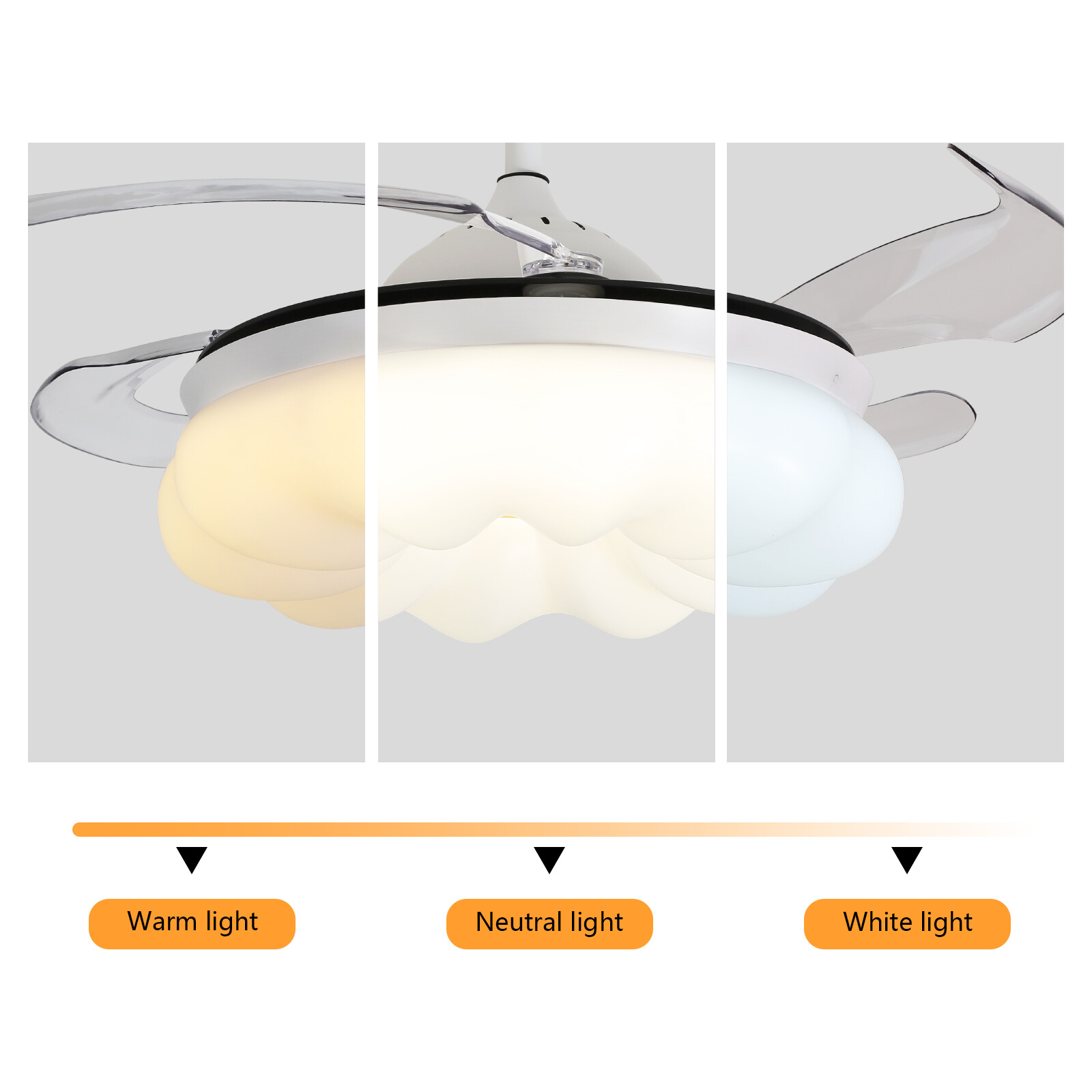 42In LED Arcs Cloud Shape 4 Blades Retractable Ceiling Fan Light+Remote Control