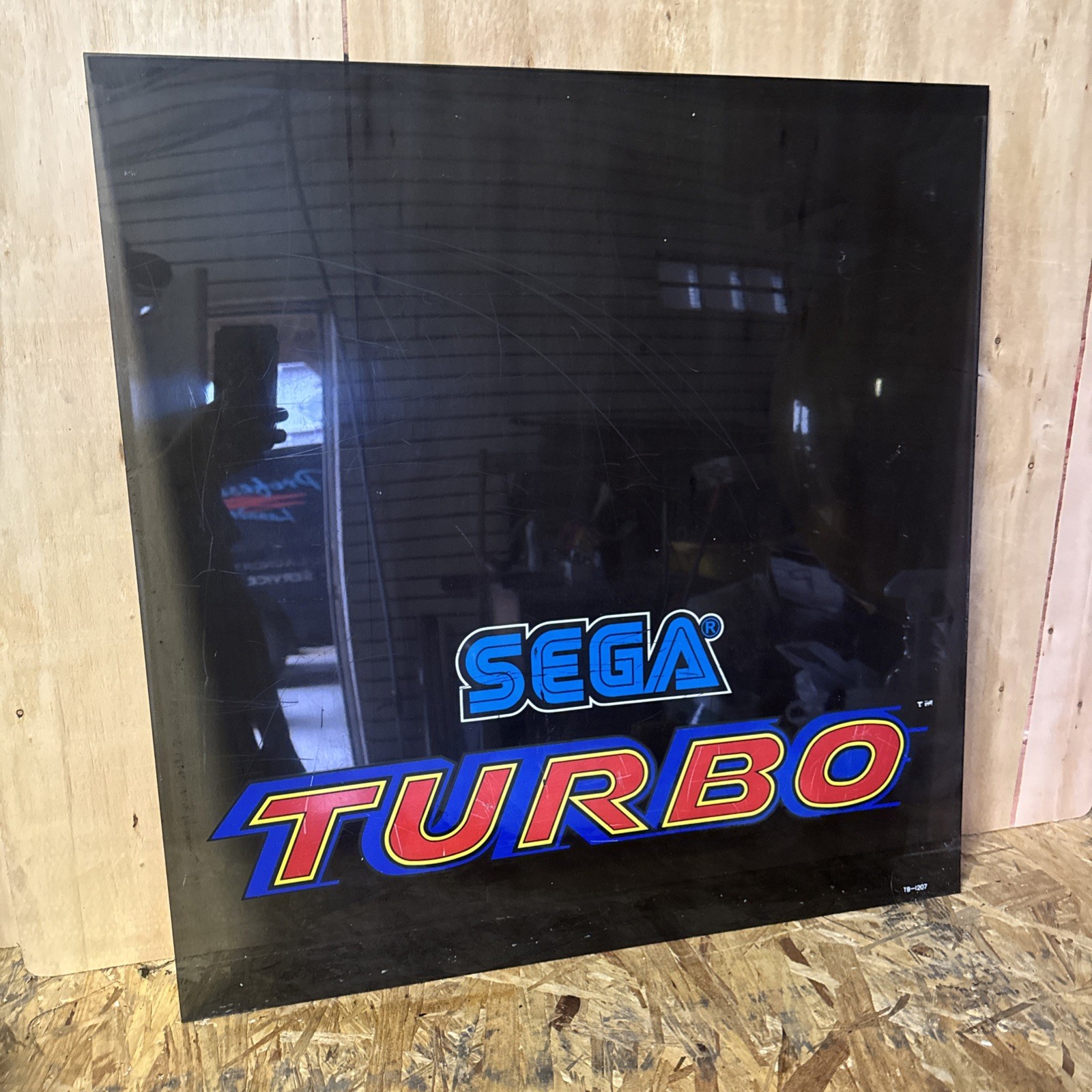 Vintage TURBO ARCADE MACHINE Back Plexiglass by SEGA 1981 (27” X 25”)