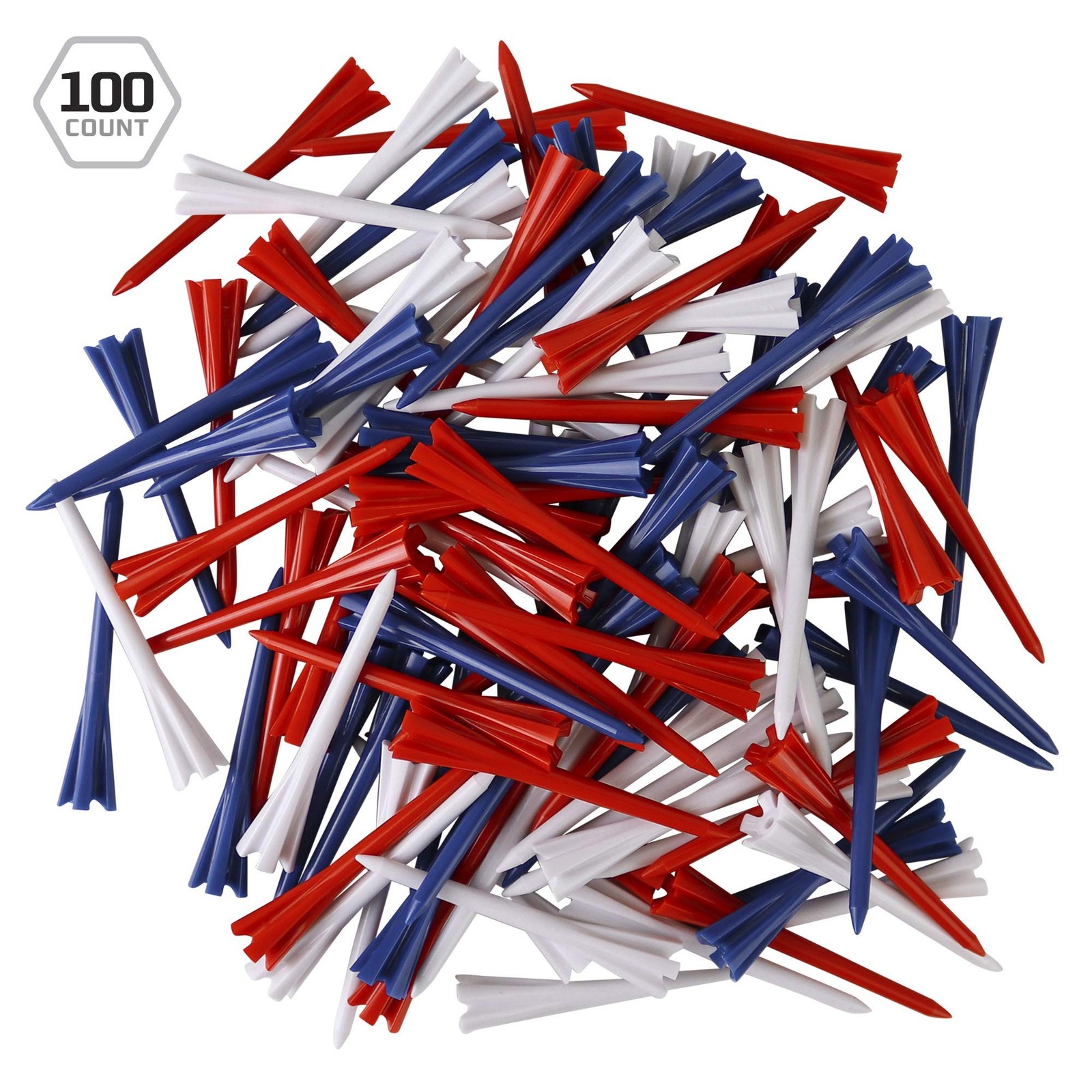 Izzo Plastic Golf Tees (100 Pack) 1.5 Inches Red/White/Blue